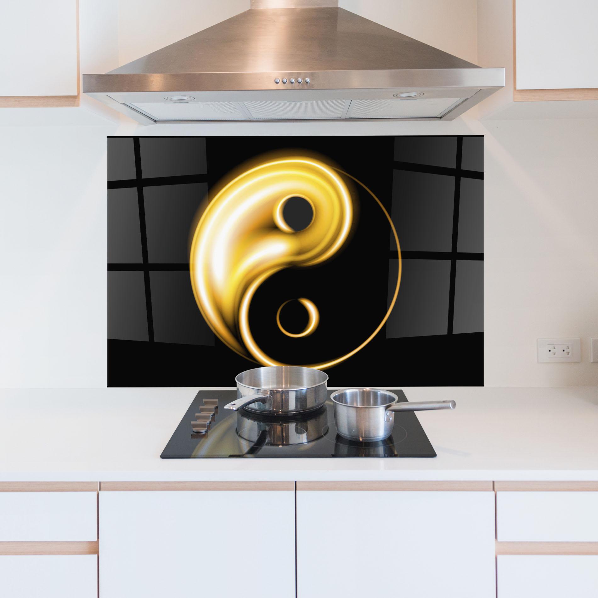 Konyhai üveg hátfal Gold Yinyang mockup 5