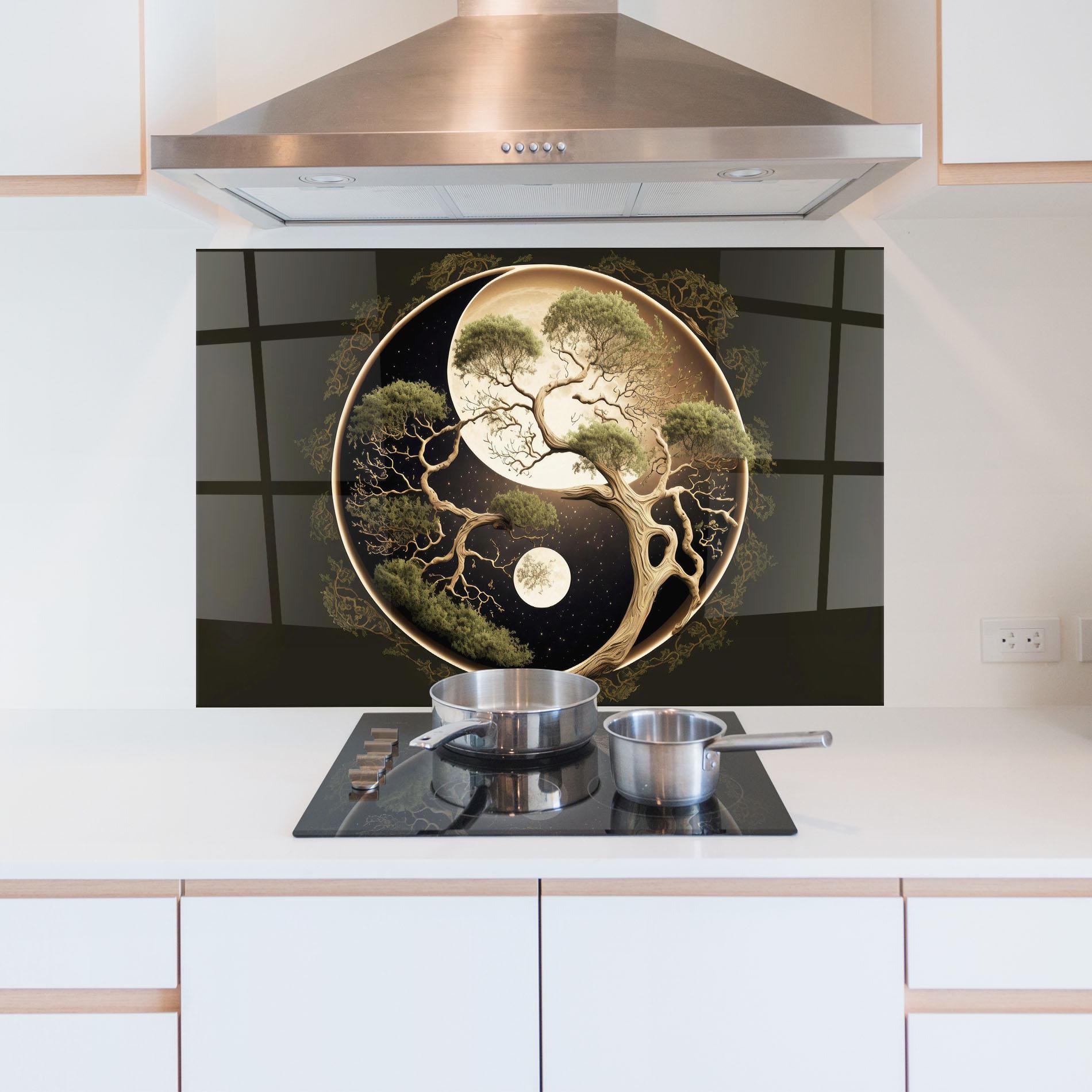 Konyhai üveg hátfal Green Tree Yinyang mockup 5