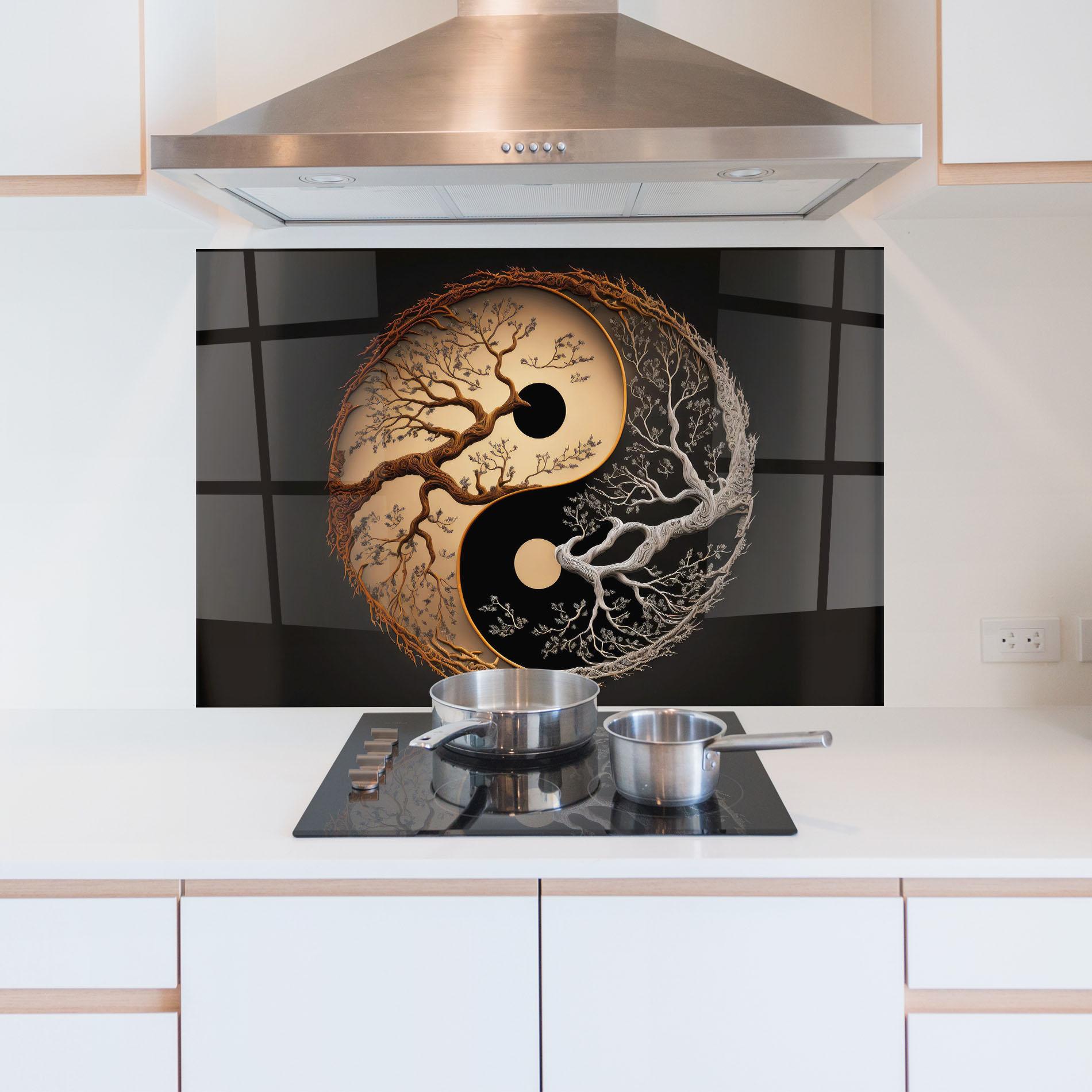 Konyhai üveg hátfal Old Tree Yinyang mockup 5