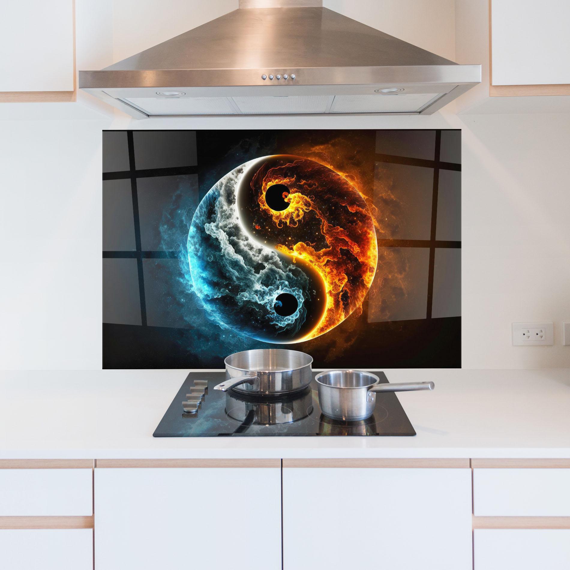 Konyhai üveg hátfal Red Blue Yin Yang mockup 5