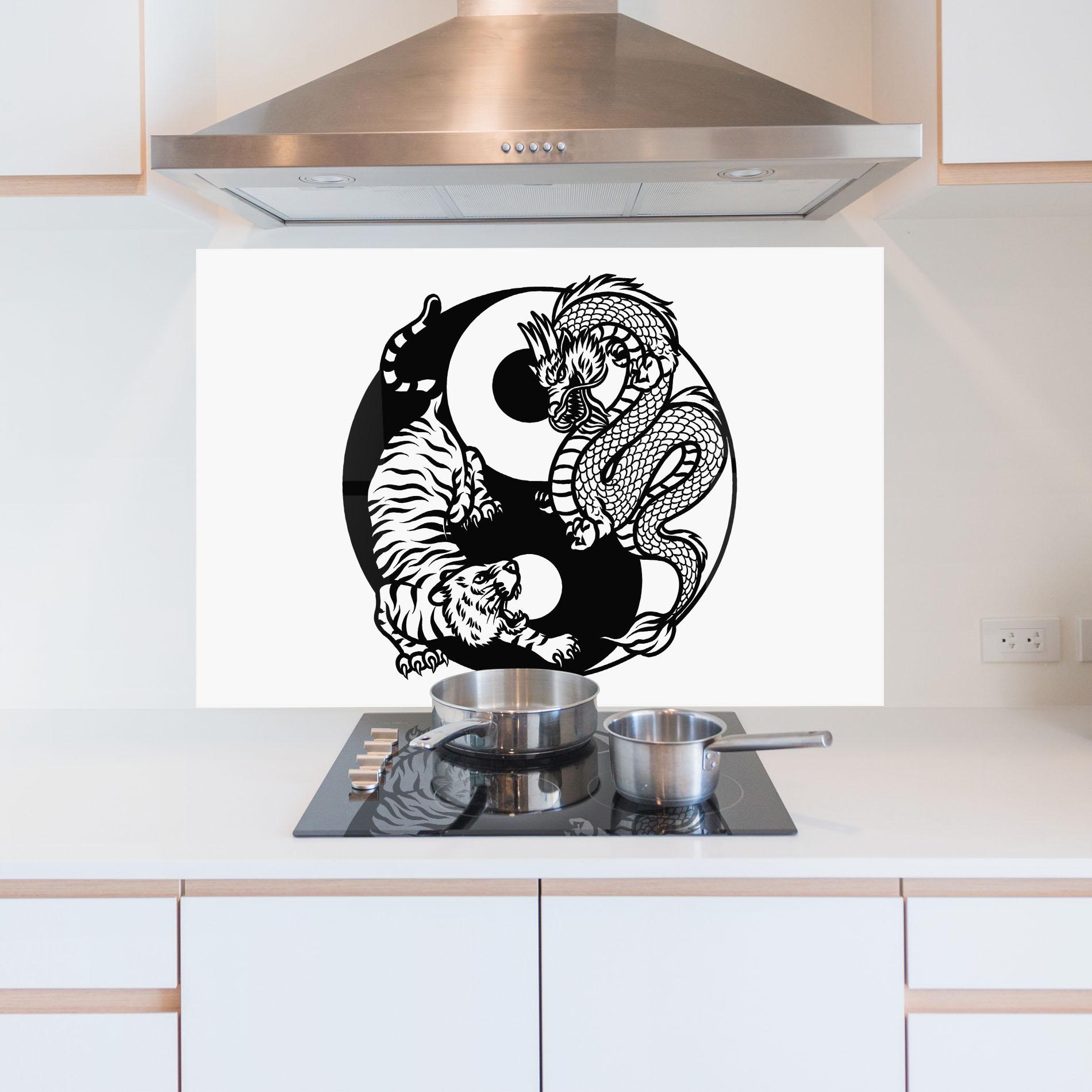 Konyhai üveg hátfal Tiger Dragon Yinyang mockup 5