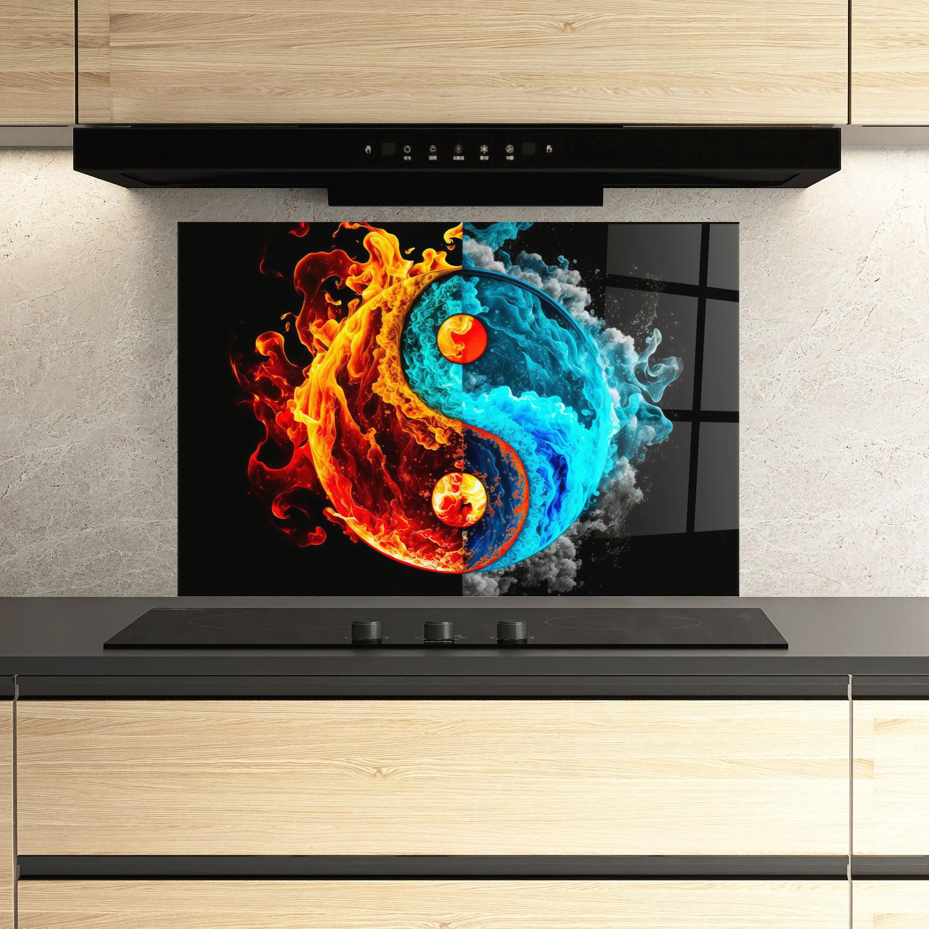 Konyhai üveg hátfal Blue Smoke Yinyang mockup 3