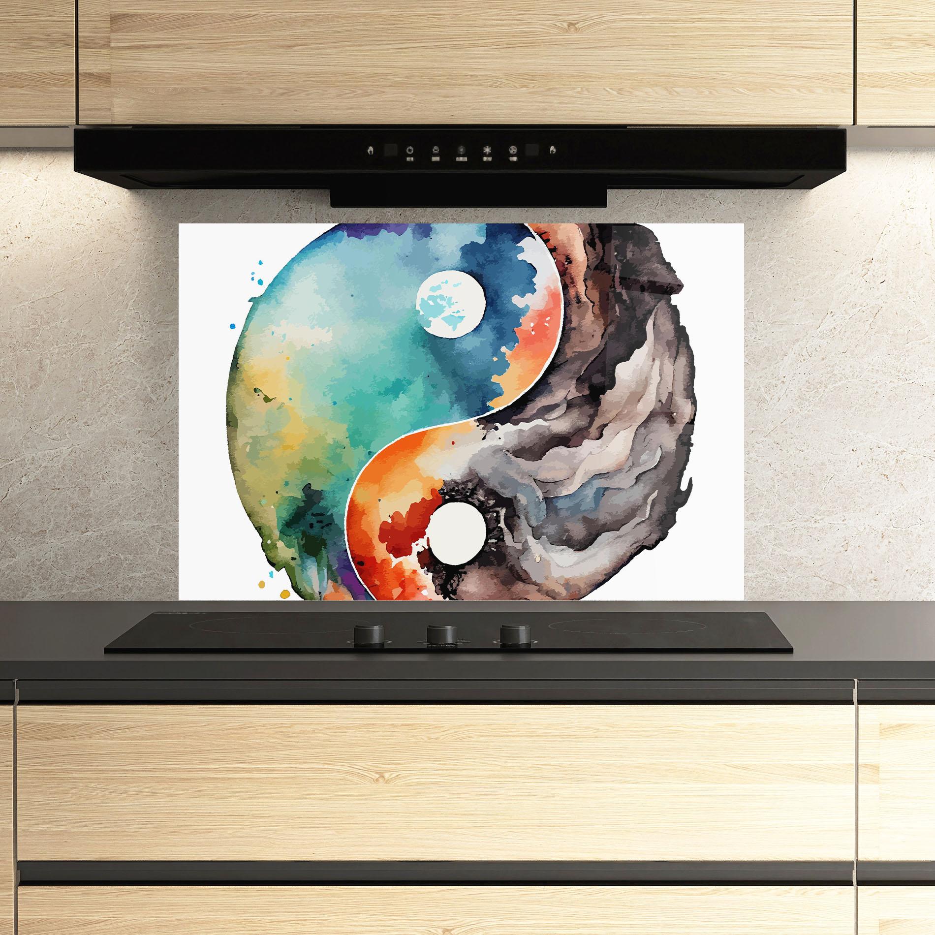 Konyhai üveg hátfal Earth Yinyang Art mockup 3