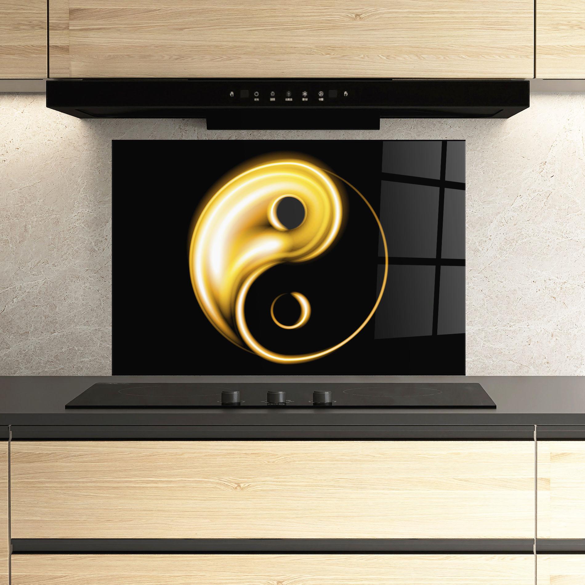 Konyhai üveg hátfal Gold Yinyang mockup 3
