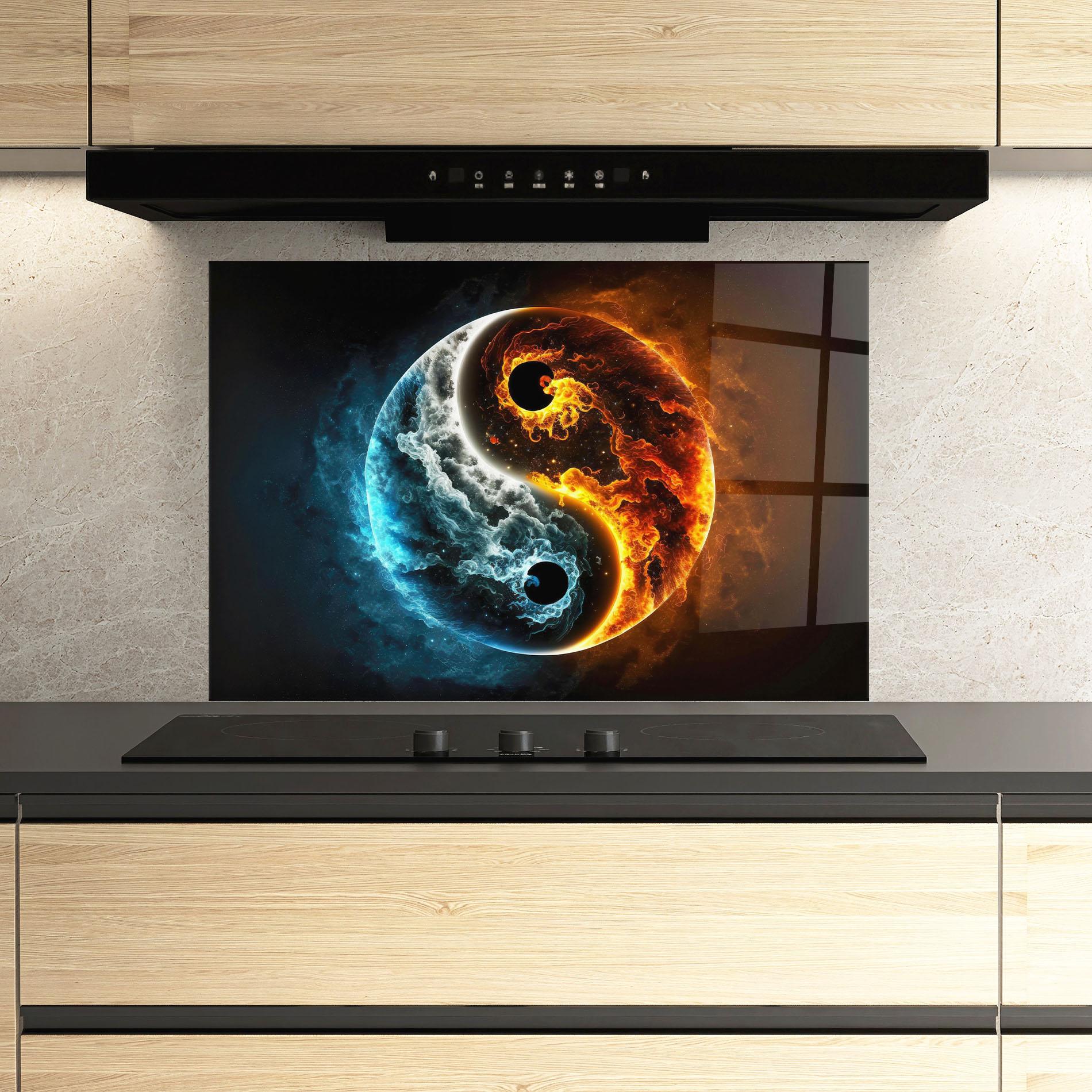 Konyhai üveg hátfal Red Blue Yin Yang mockup 3