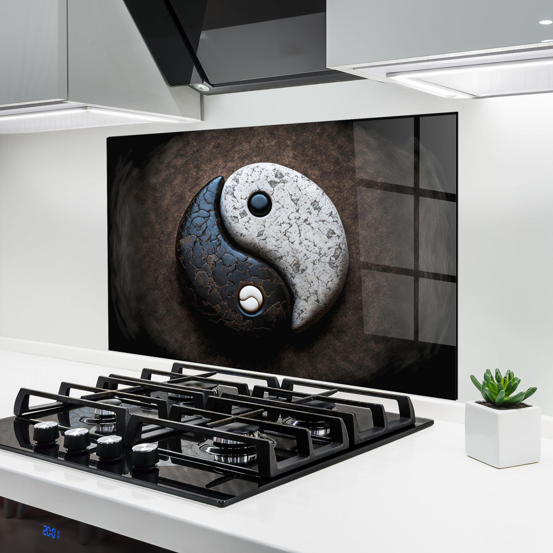 Konyhai üveg hátfal Black Stone Yinyang mockup 6