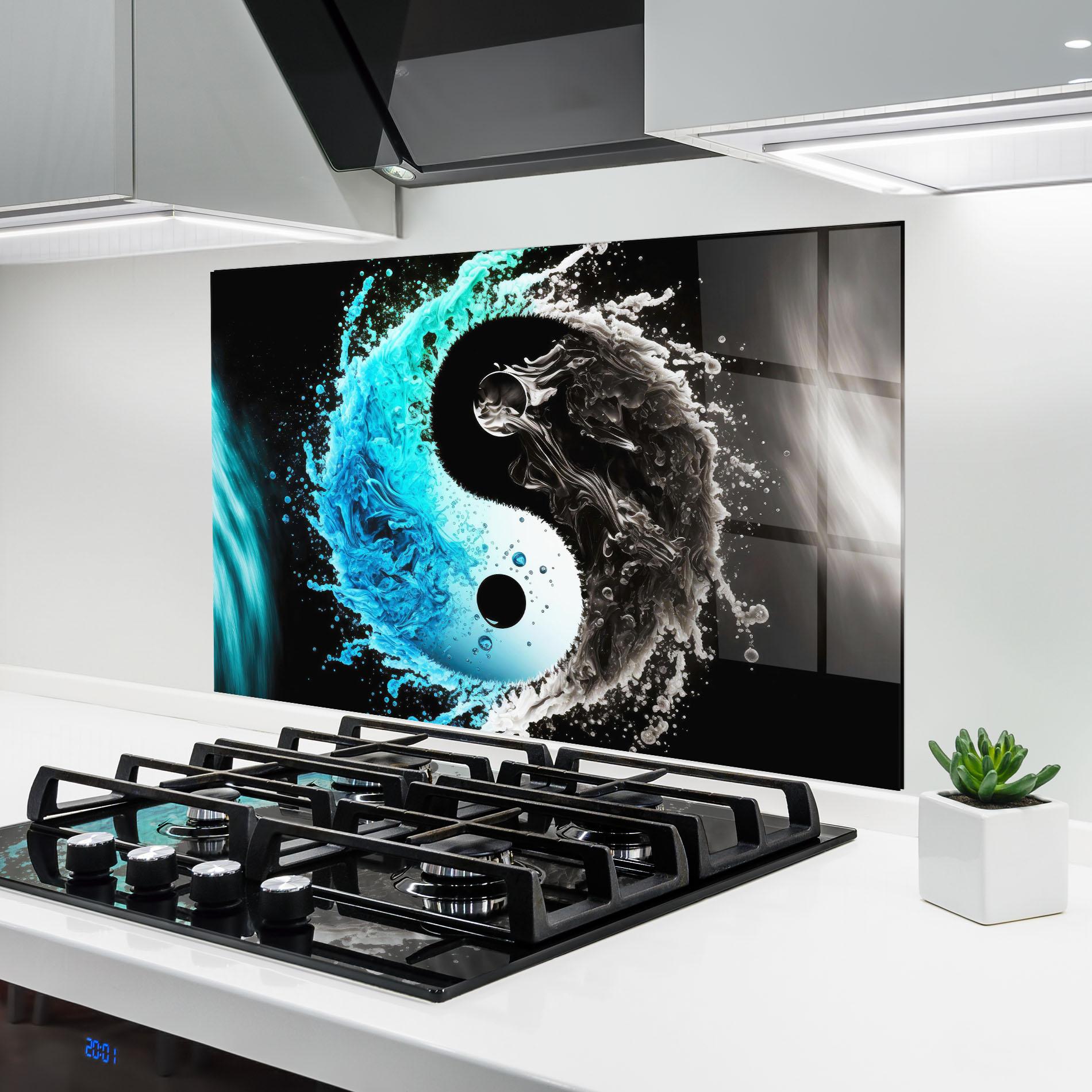 Konyhai üveg hátfal Blue Black Yinyang mockup 6