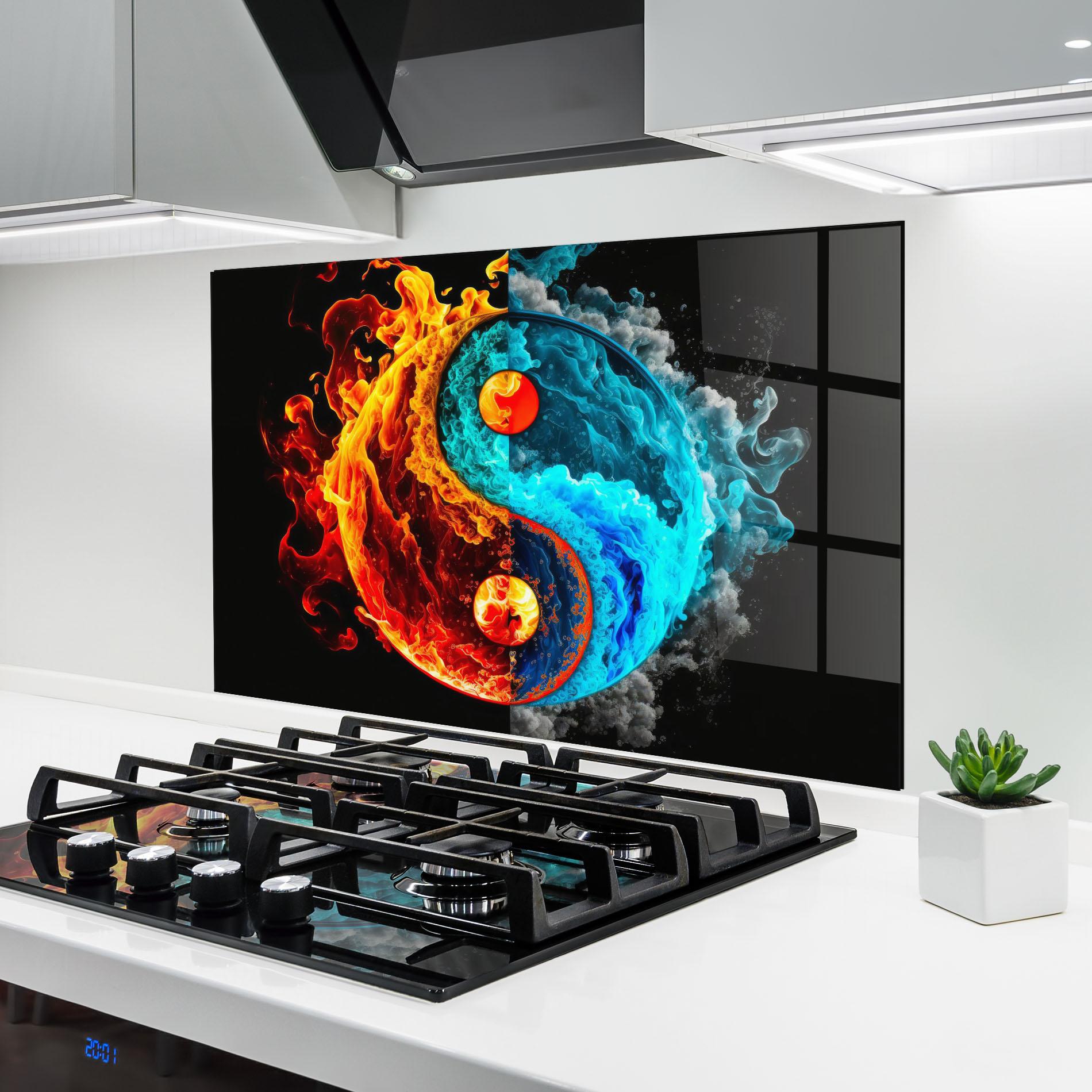 Konyhai üveg hátfal Blue Smoke Yinyang mockup 6