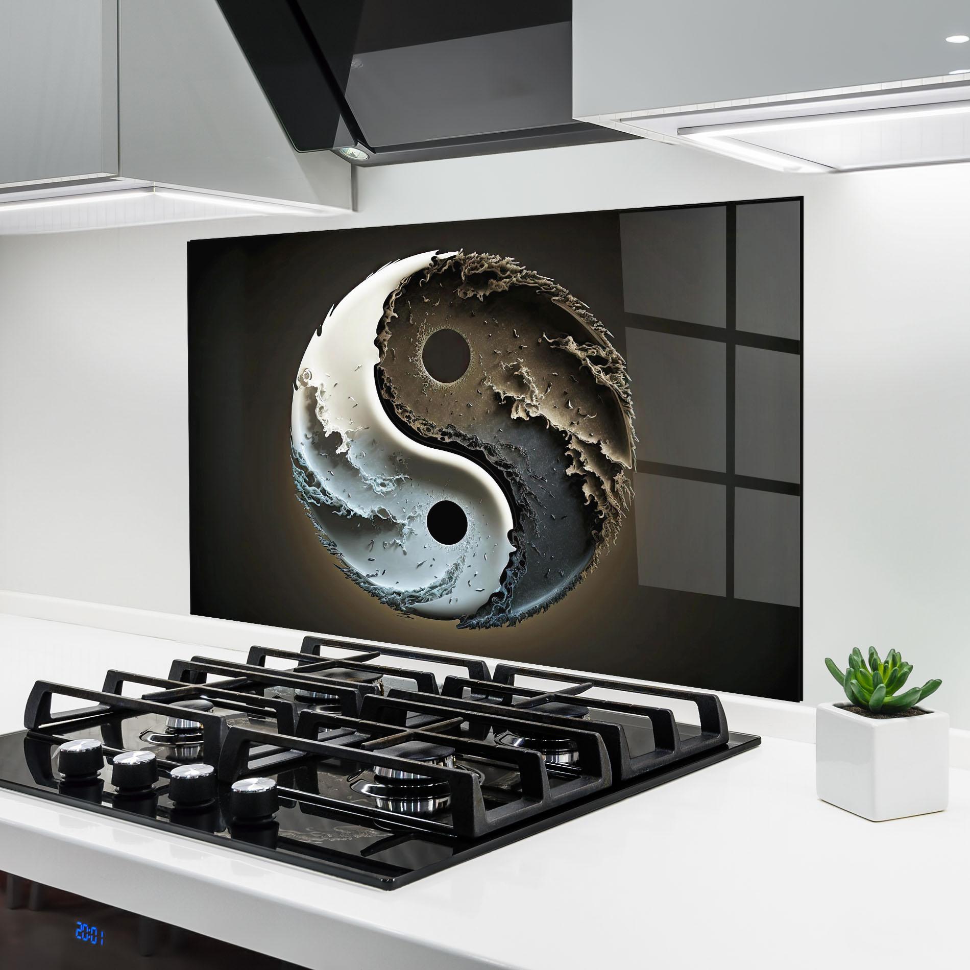 Konyhai üveg hátfal Brown Smoke Yinyang mockup 6