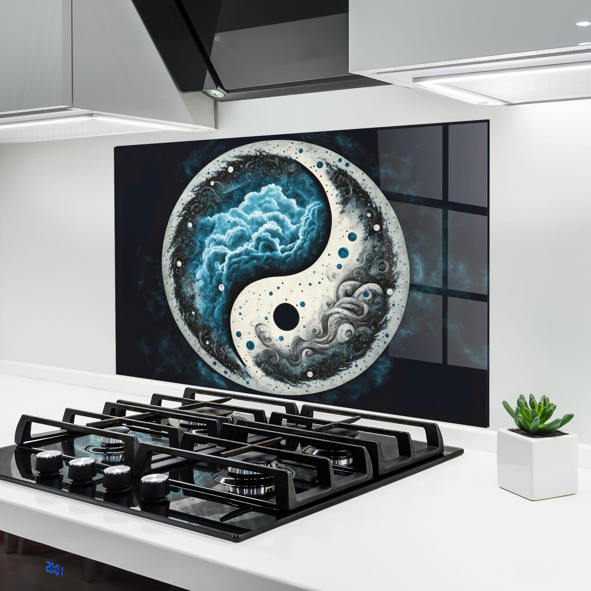 Konyhai üveg hátfal Cloudy Yinyang mockup 6