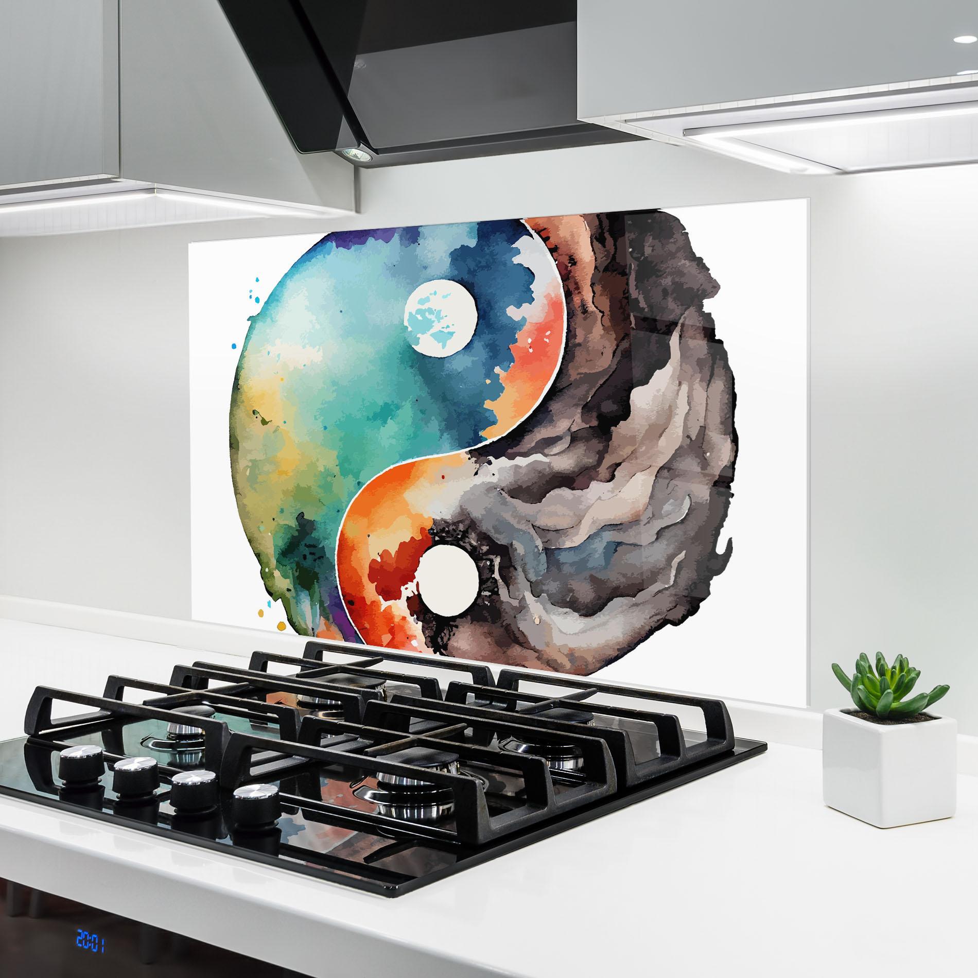 Konyhai üveg hátfal Earth Yinyang Art mockup 6