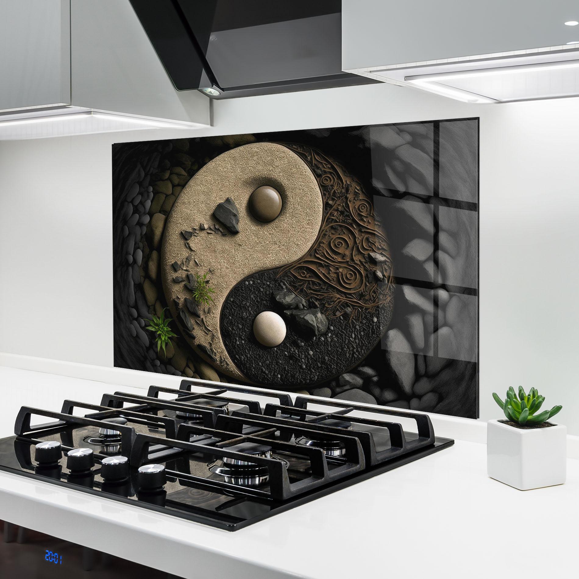 Konyhai üveg hátfal Gray Pebbles Yinyang mockup 6