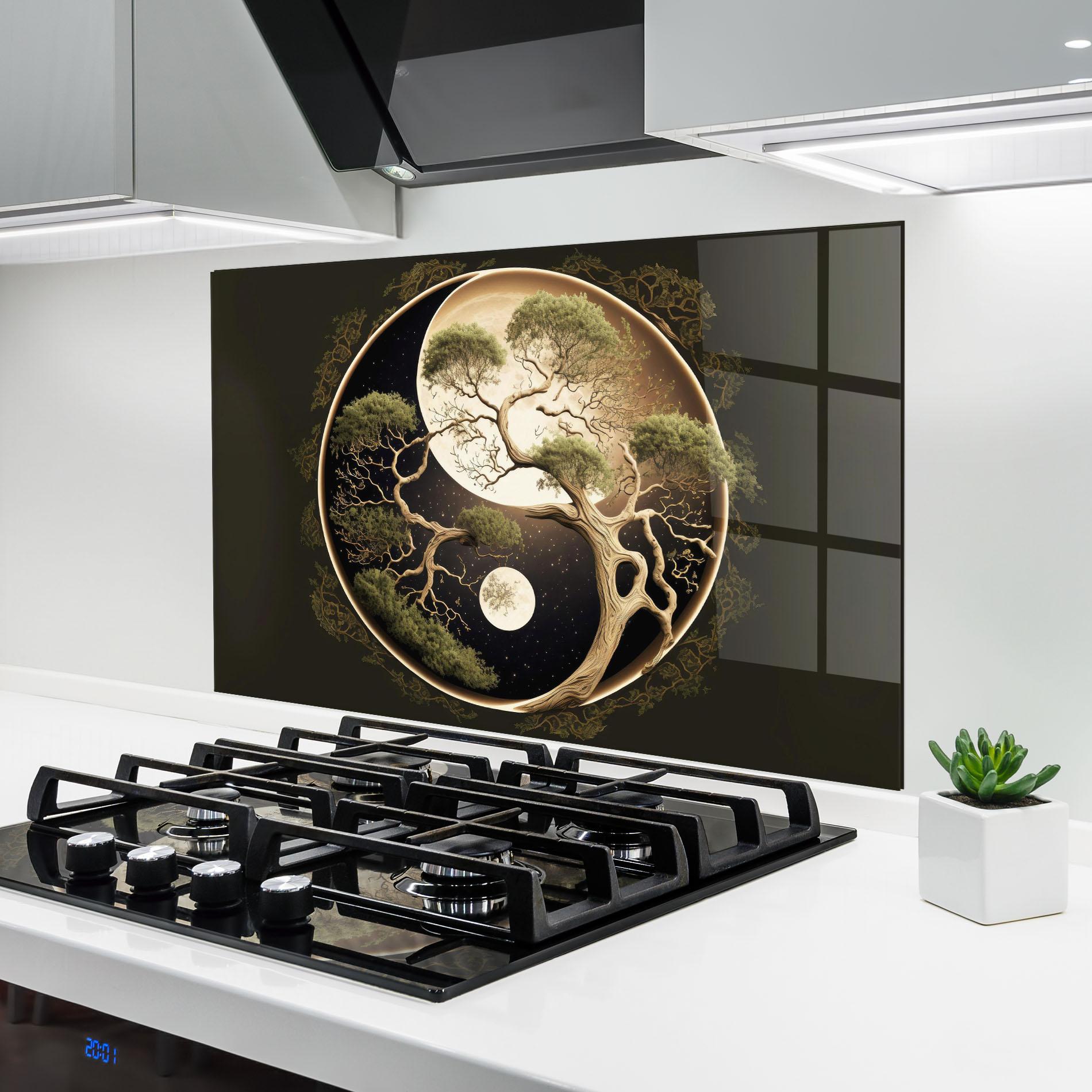 Konyhai üveg hátfal Green Tree Yinyang mockup 6
