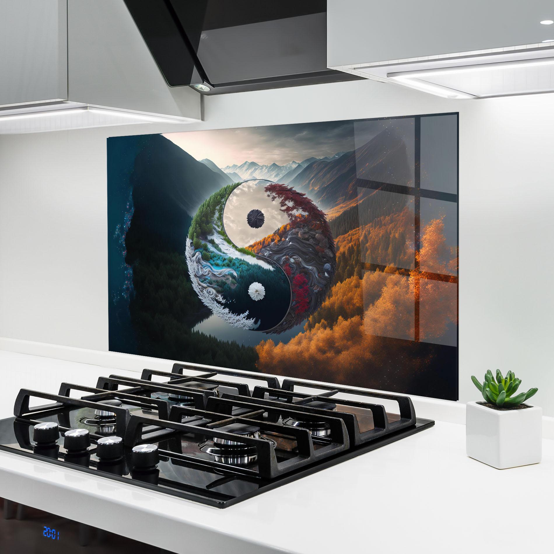 Konyhai üveg hátfal Mountain Yinyang mockup 6