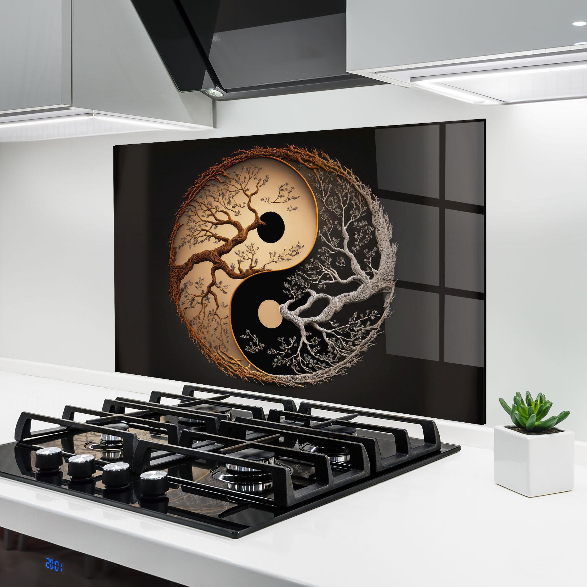 Konyhai üveg hátfal Old Tree Yinyang mockup 6