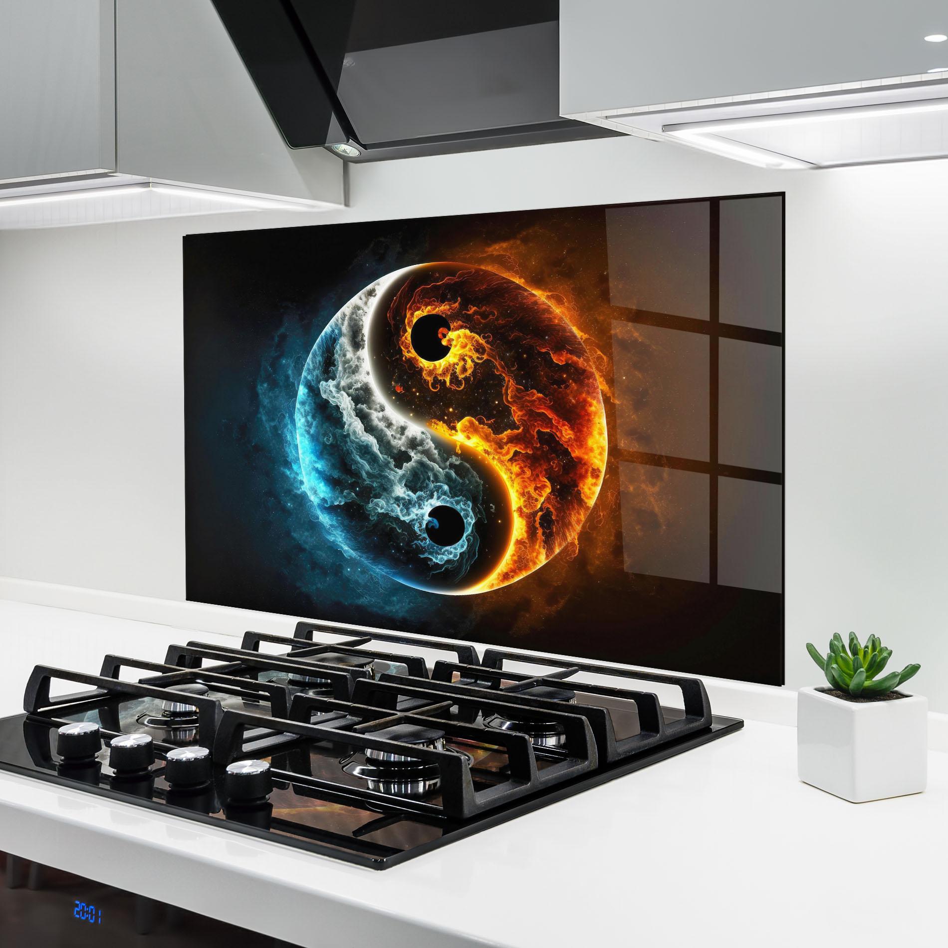 Konyhai üveg hátfal Red Blue Yin Yang mockup 6