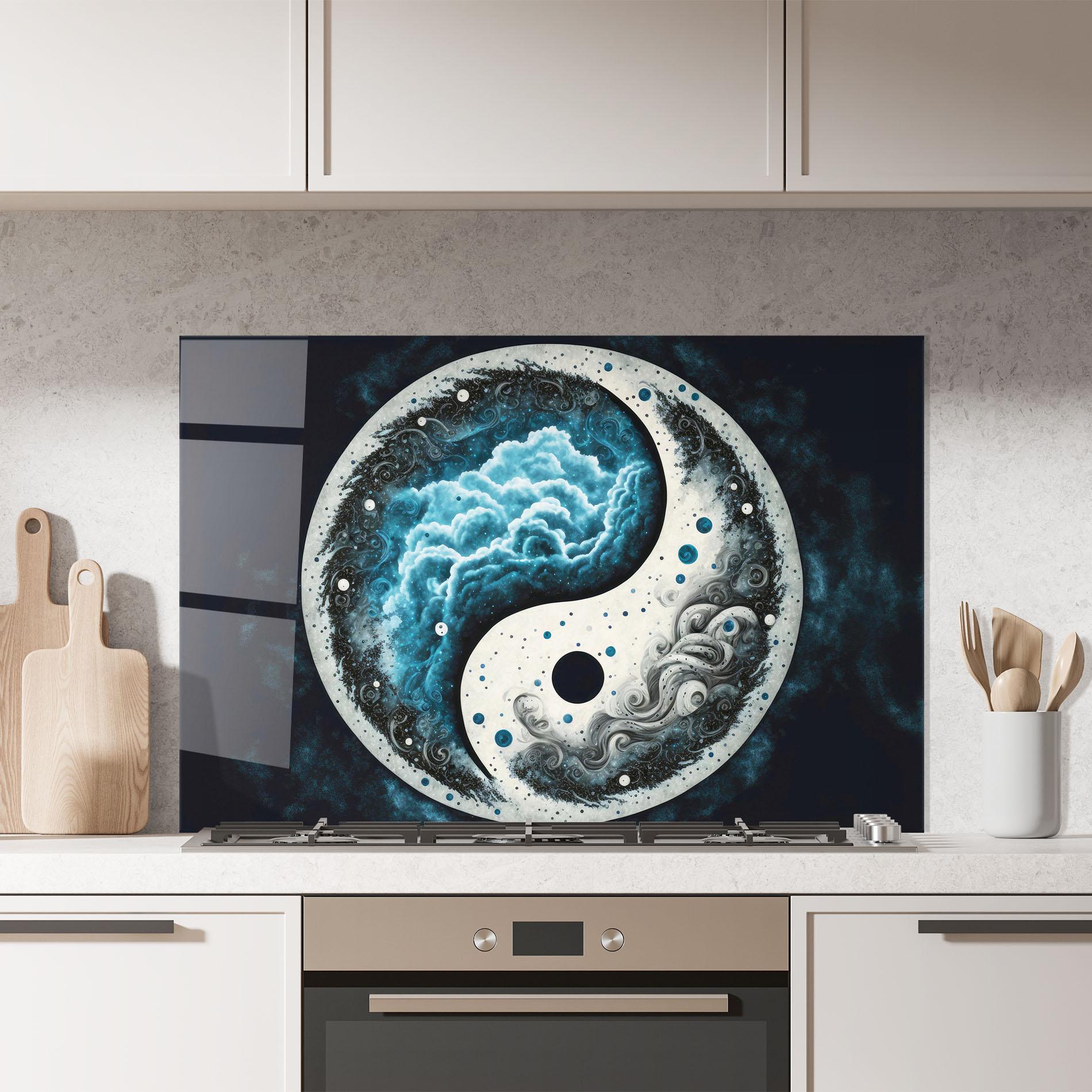 Konyhai üveg hátfal Cloudy Yinyang mockup 7