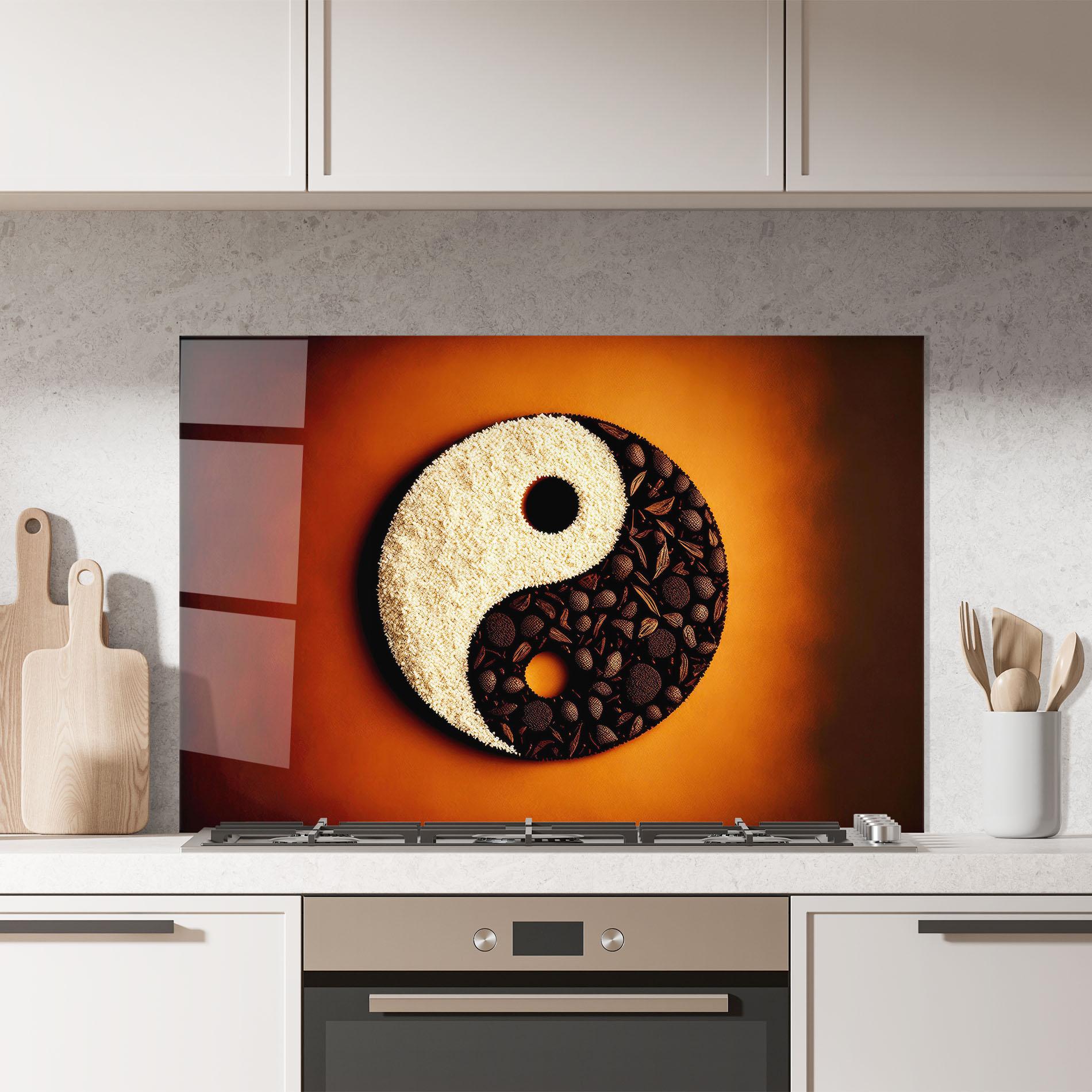 Konyhai üveg hátfal Coffee Yinyang mockup 7