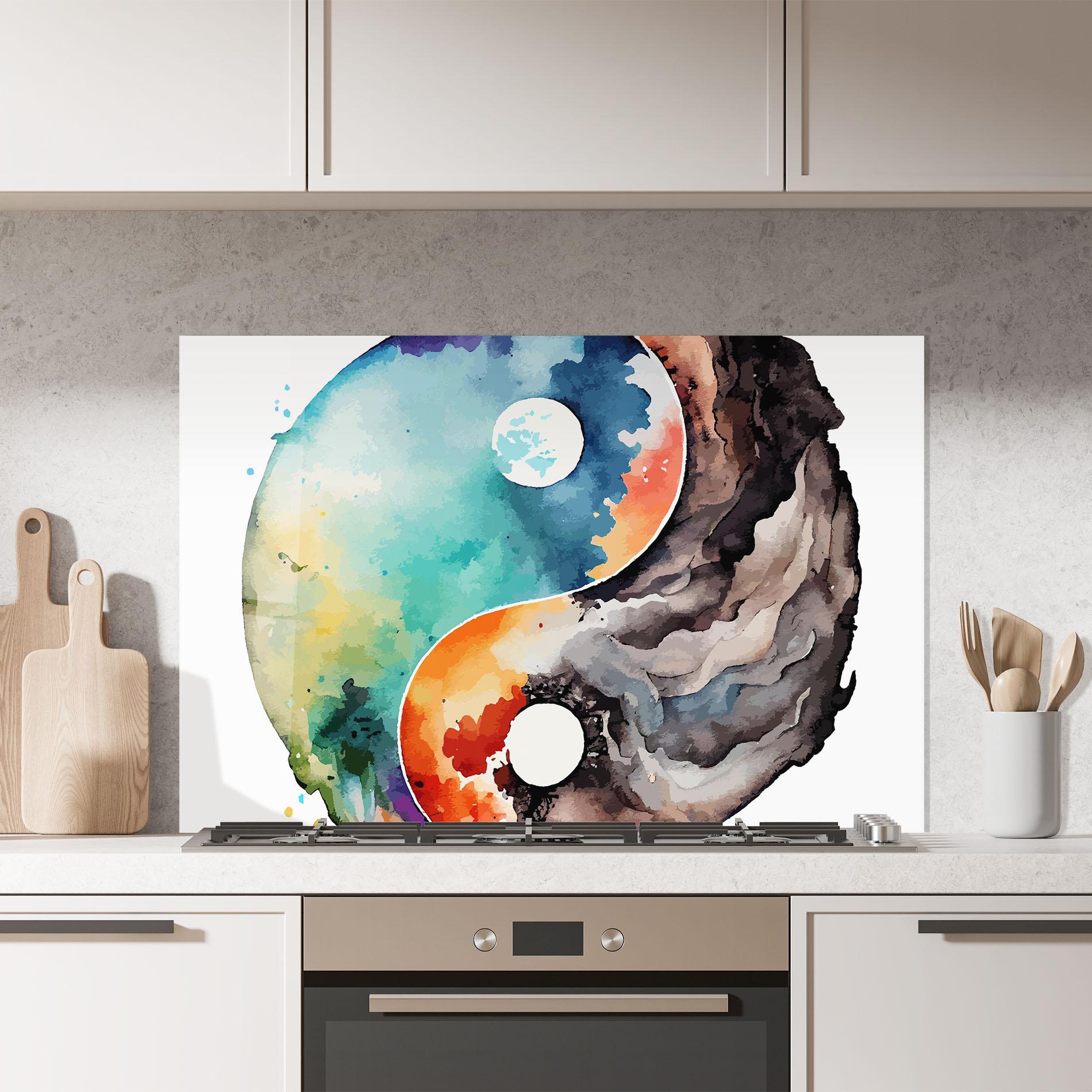 Konyhai üveg hátfal Earth Yinyang Art mockup 7