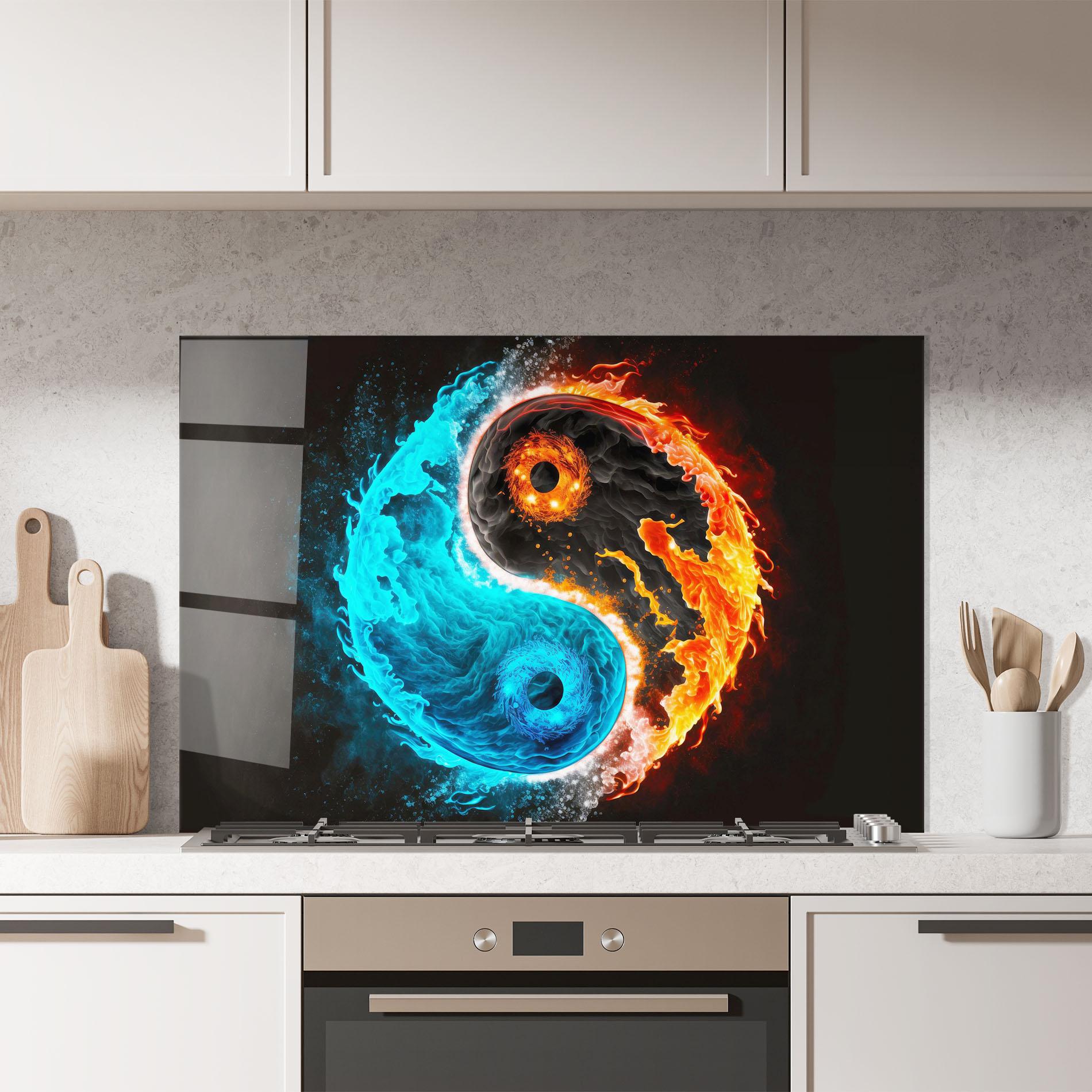 Konyhai üveg hátfal Fire Yinyang Art mockup 7