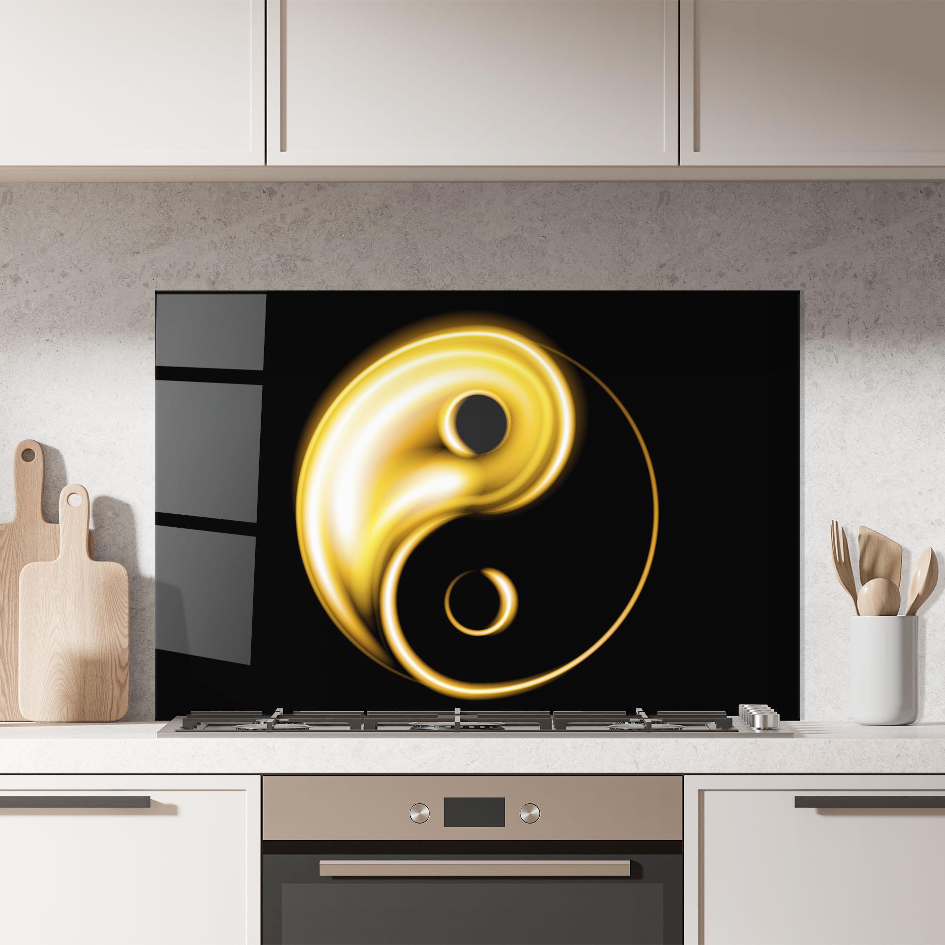 Konyhai üveg hátfal Gold Yinyang mockup 7