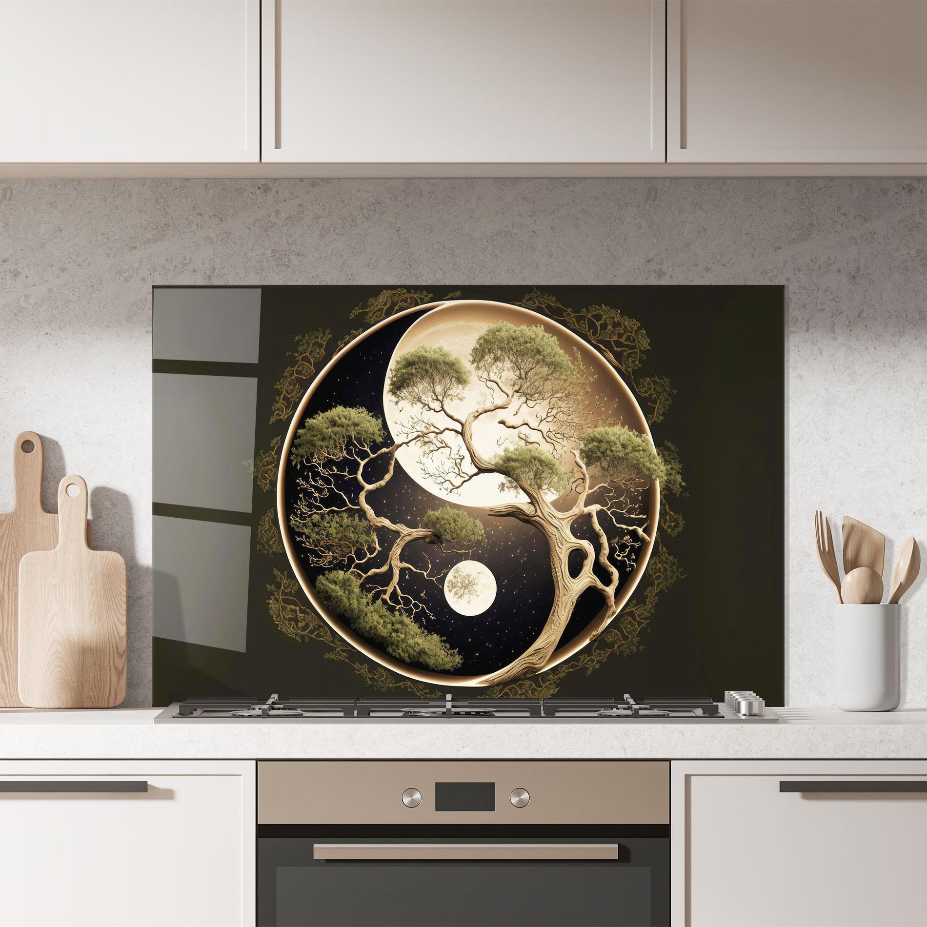 Konyhai üveg hátfal Green Tree Yinyang mockup 7