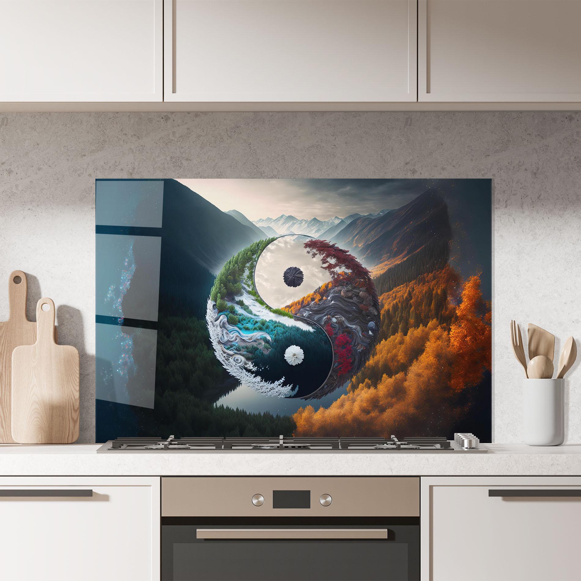 Konyhai üveg hátfal Mountain Yinyang mockup 7