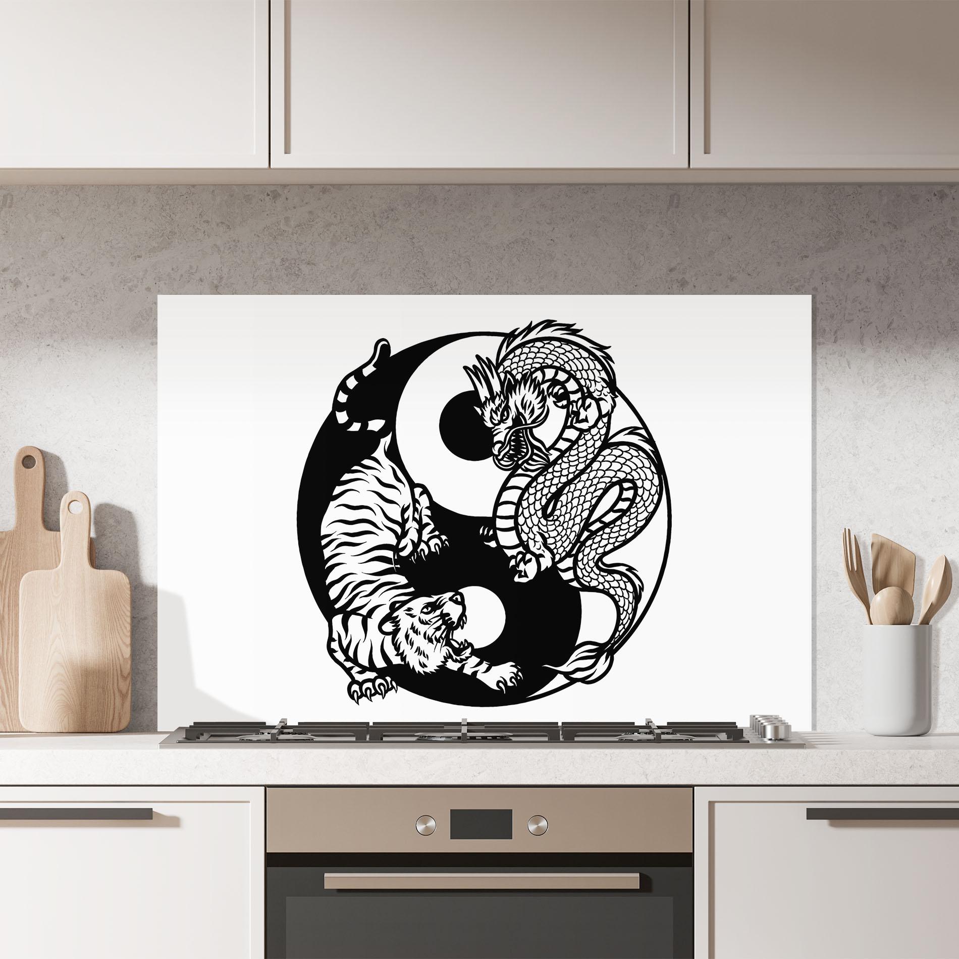 Konyhai üveg hátfal Tiger Dragon Yinyang mockup 7