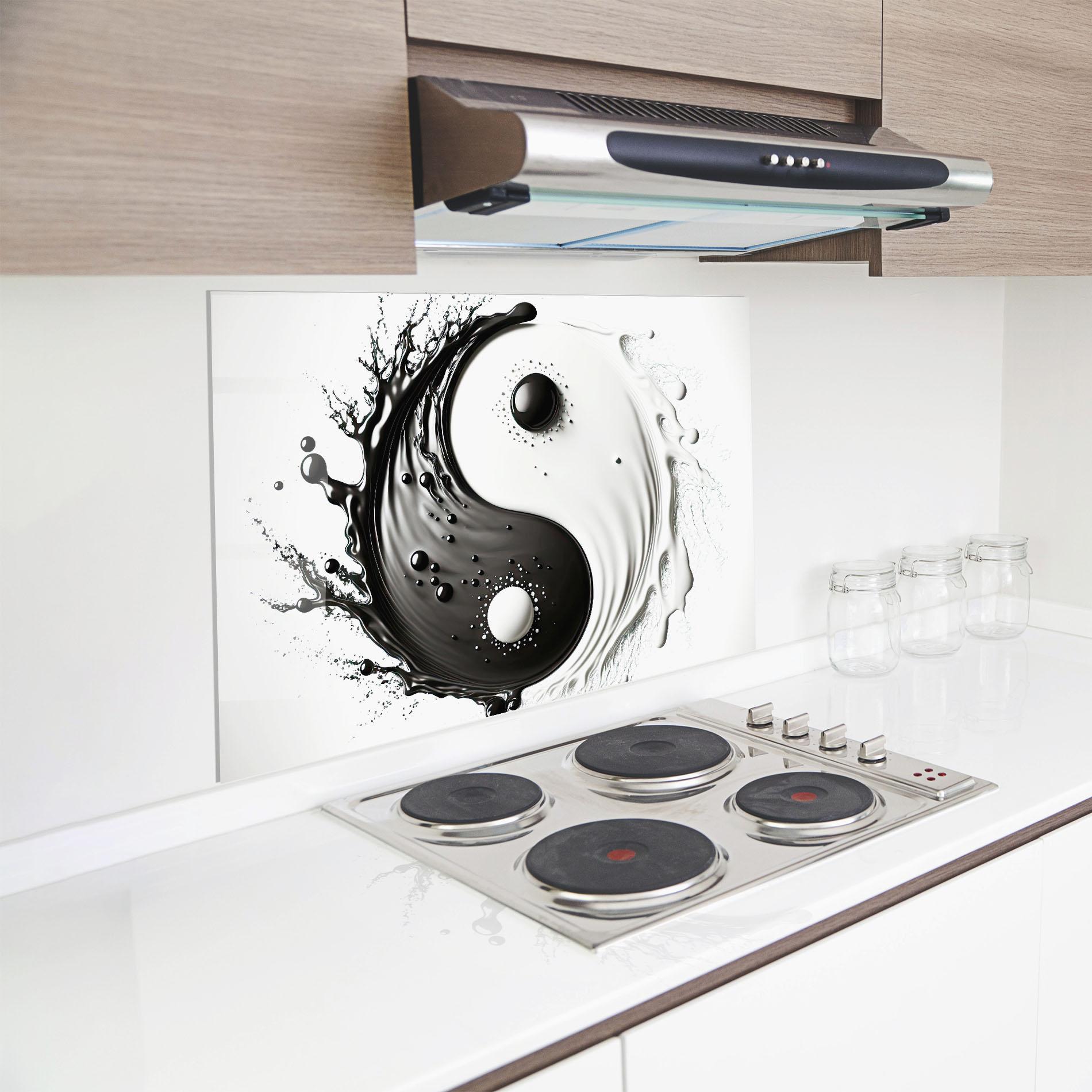 Konyhai üveg hátfal Black Liquid Yinyang mockup 8