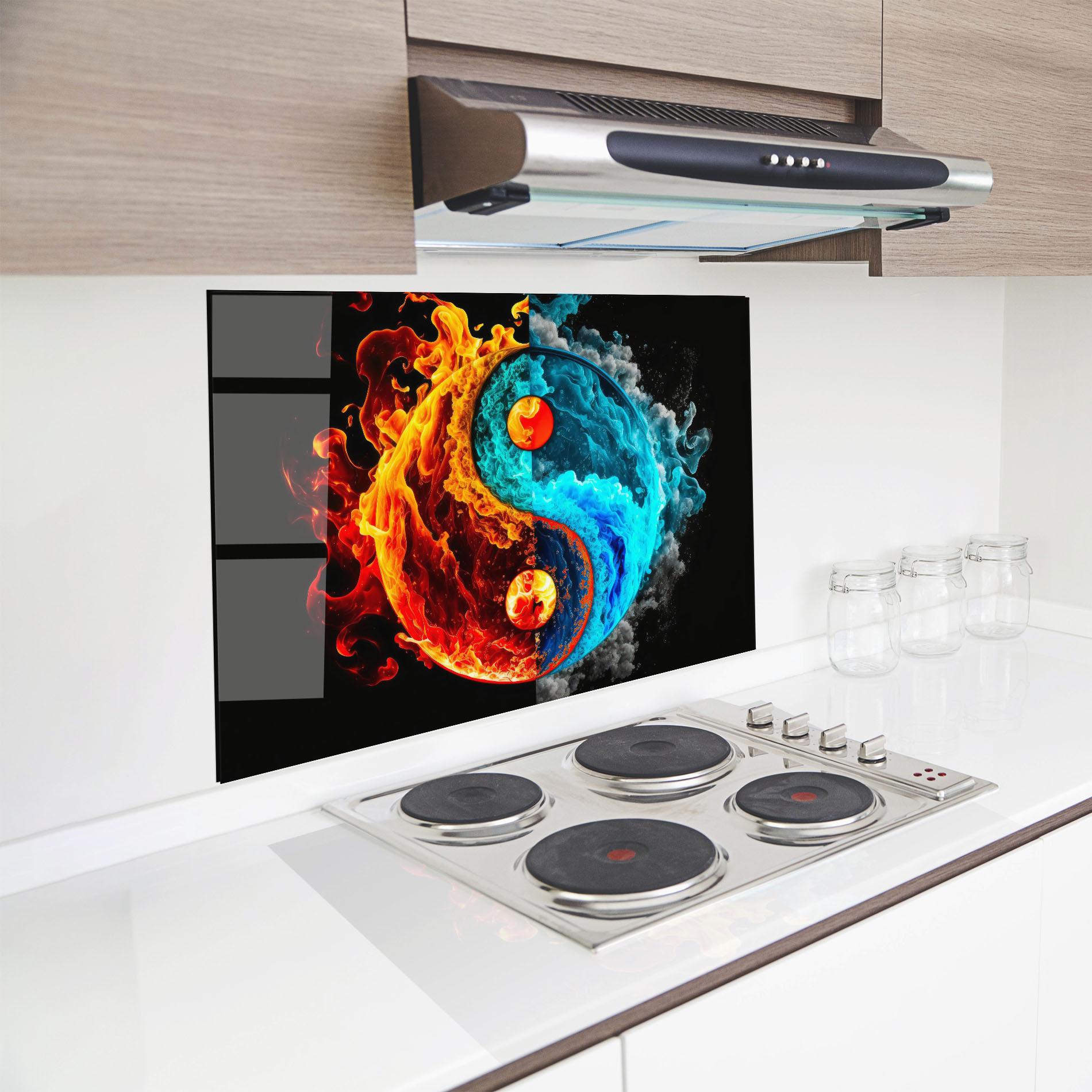 Konyhai üveg hátfal Blue Smoke Yinyang mockup 8