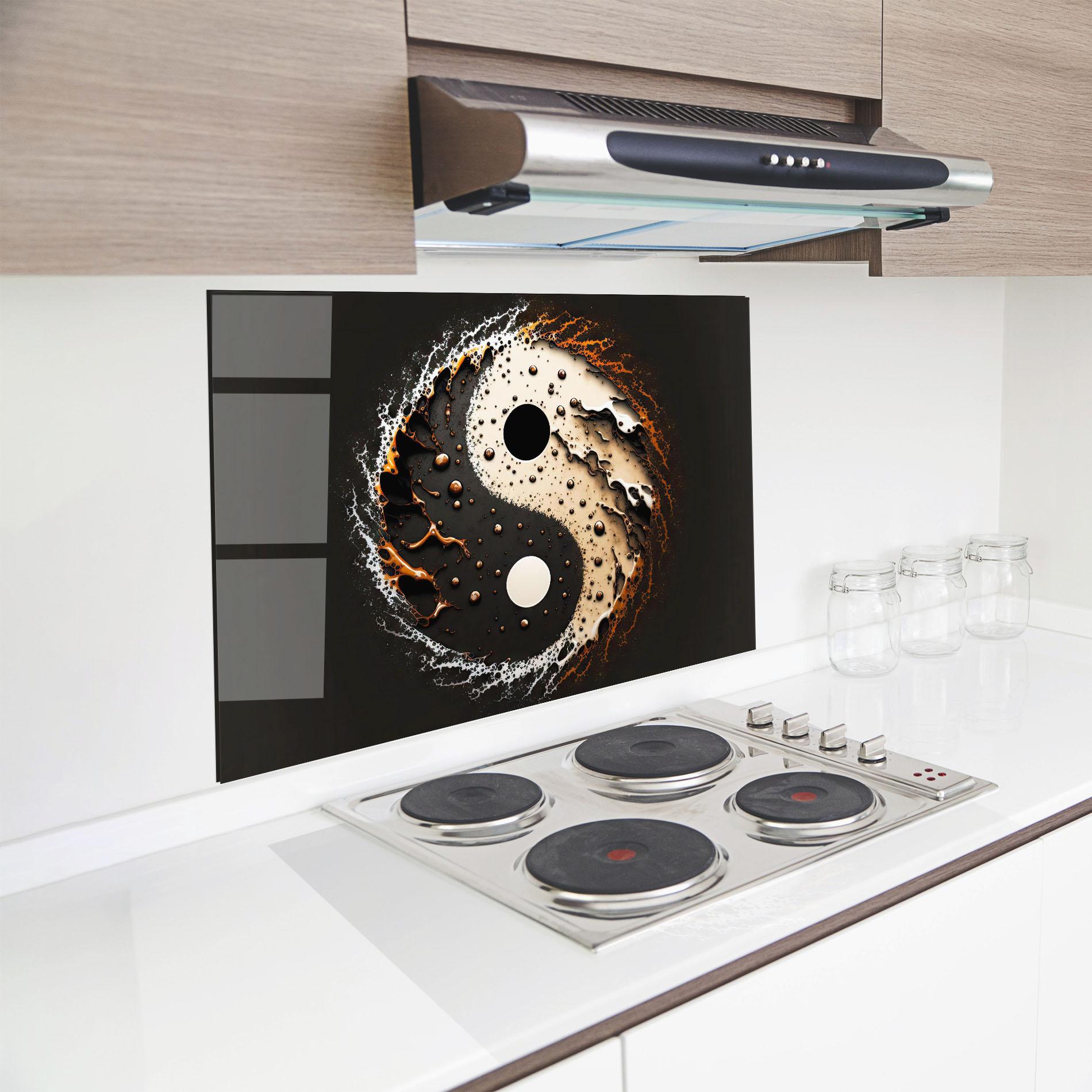 Konyhai üveg hátfal Brown Liquid Yinyang mockup 8