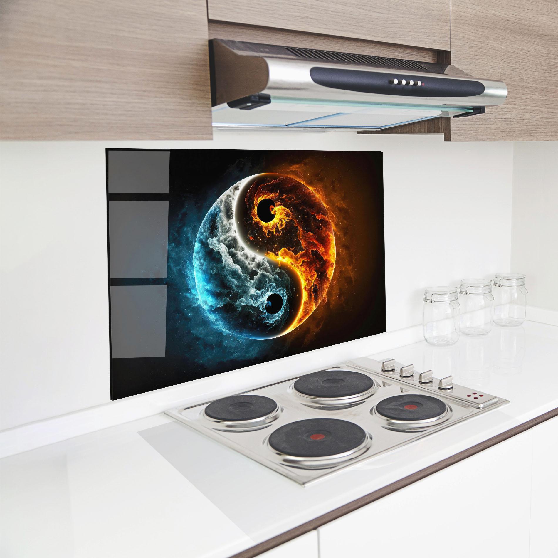 Konyhai üveg hátfal Red Blue Yin Yang mockup 8