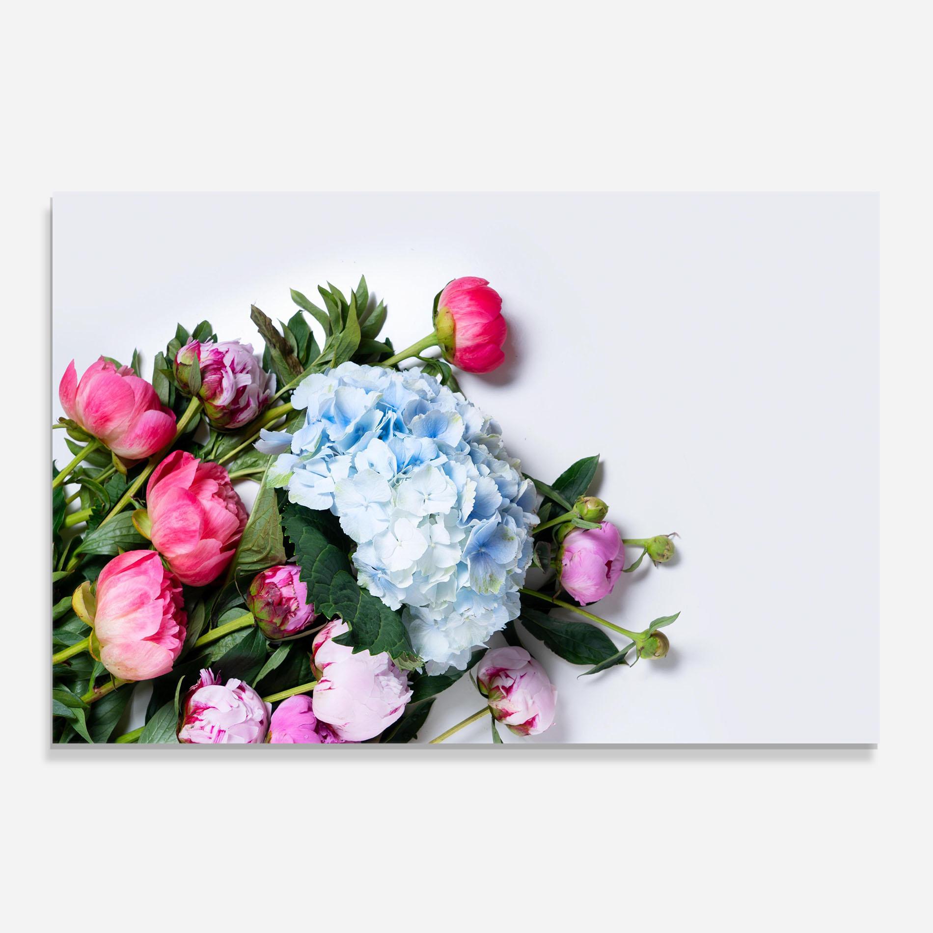 Konyhai üveg hátfal Blue Pink Bouquet mockup 0