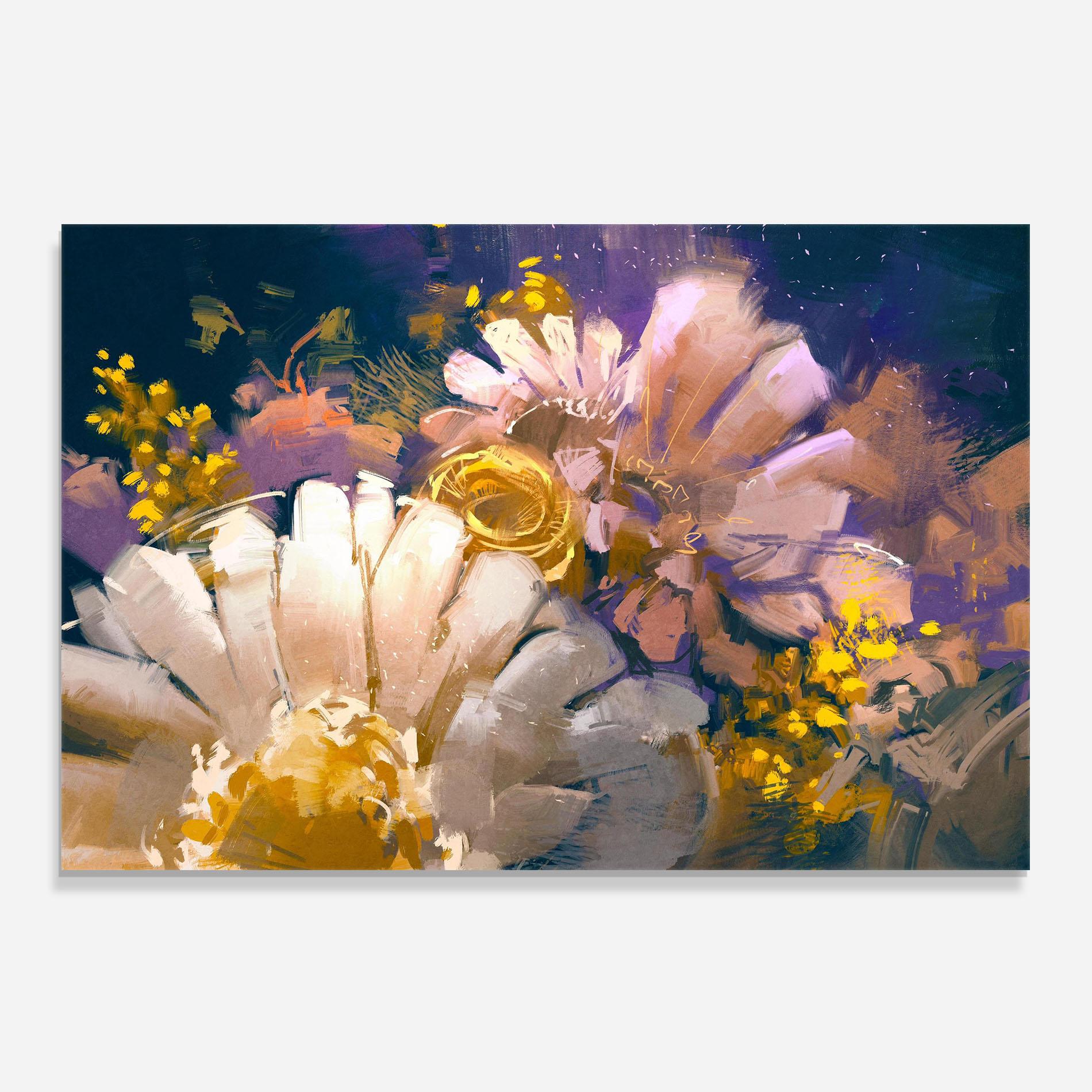 Konyhai üveg hátfal Gold Purple Flowers mockup 0