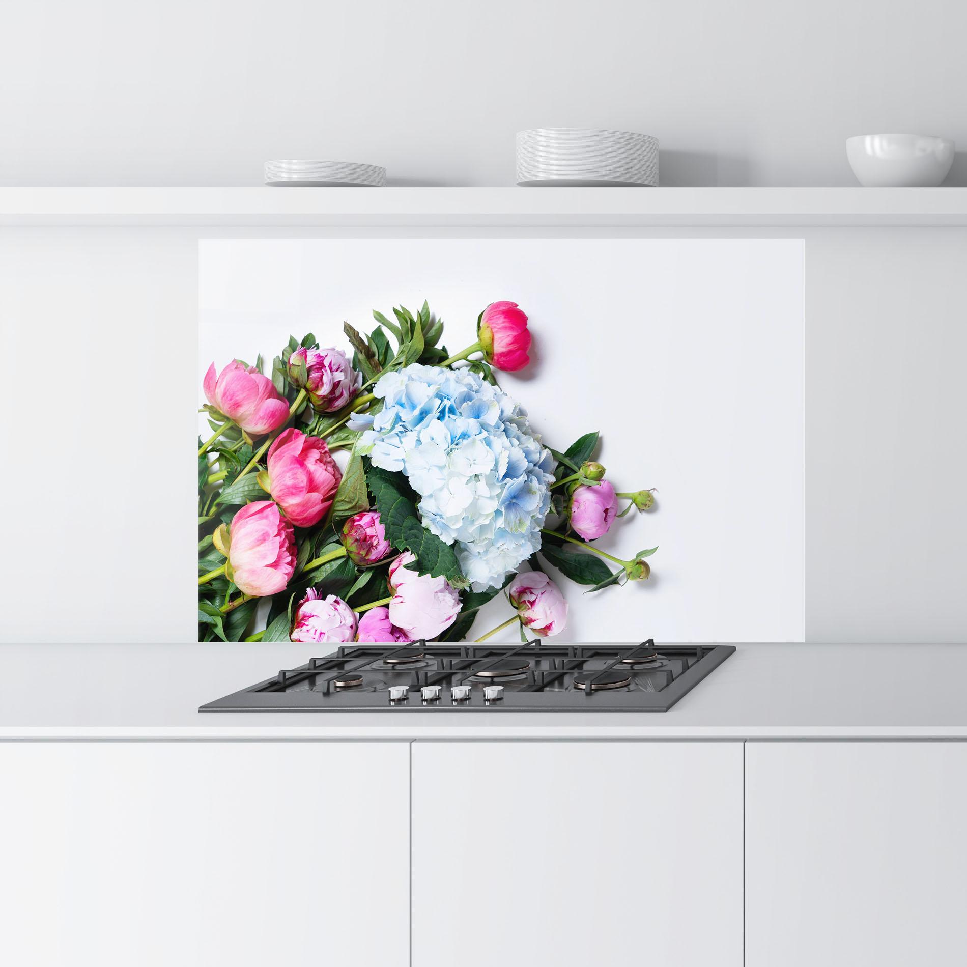 Konyhai üveg hátfal Blue Pink Bouquet mockup 9