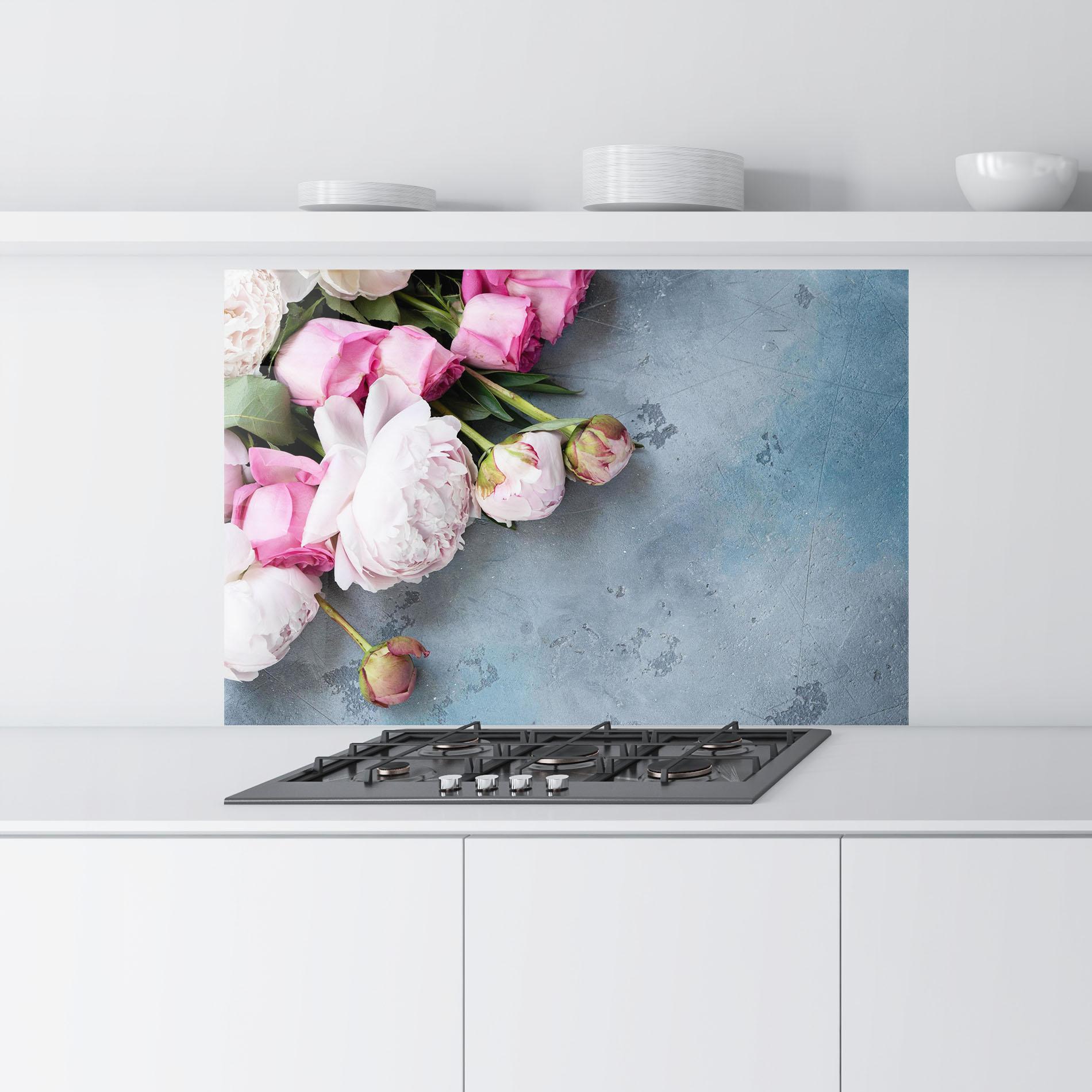 Konyhai üveg hátfal Cute Pink Peonies mockup 9
