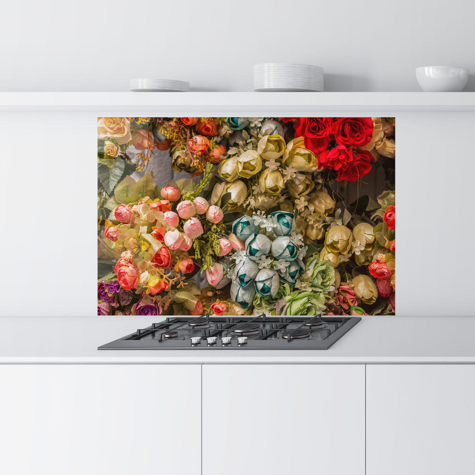 Konyhai üveg hátfal Fake Flowers Wall mockup 9