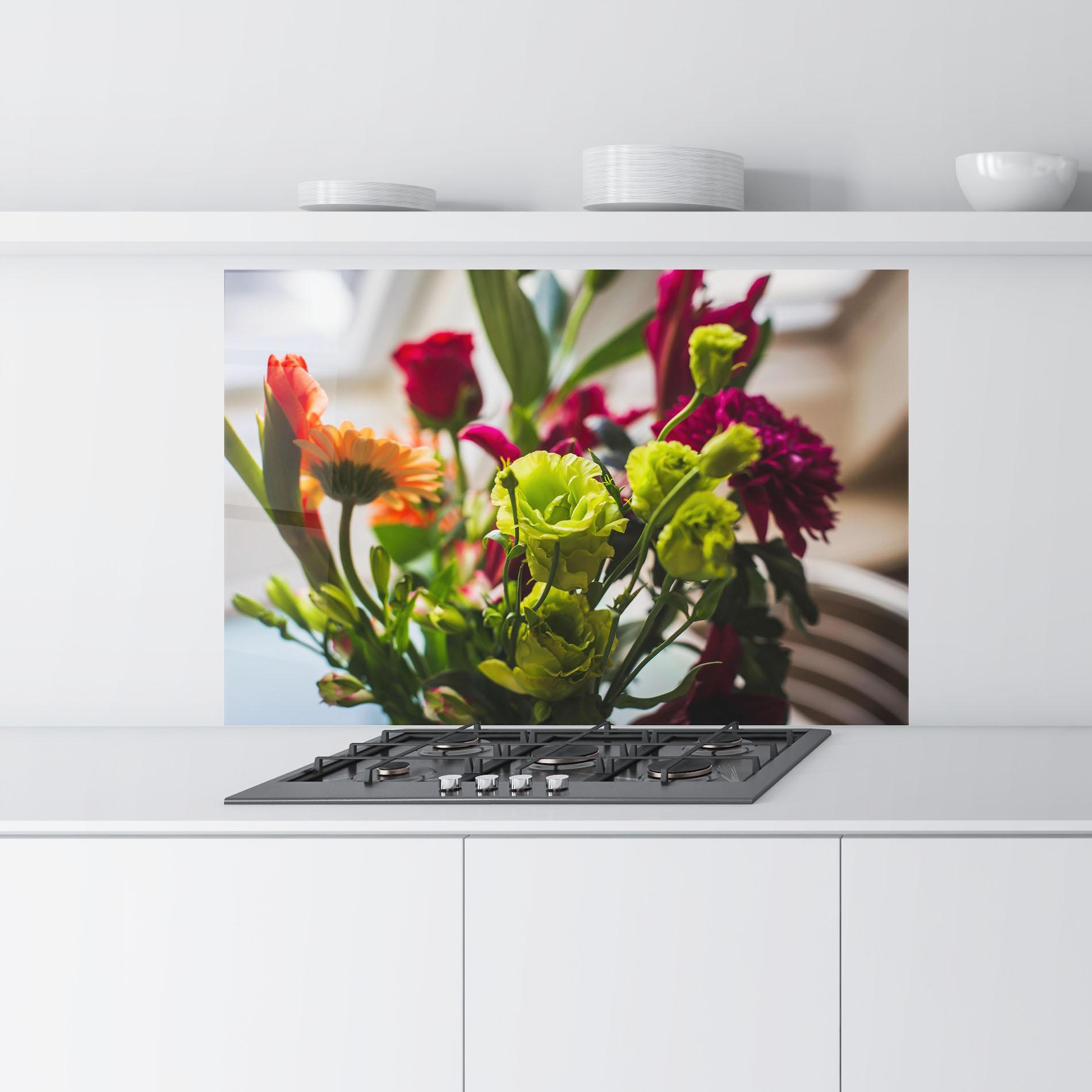 Konyhai üveg hátfal Green Flowers Bouquet mockup 9