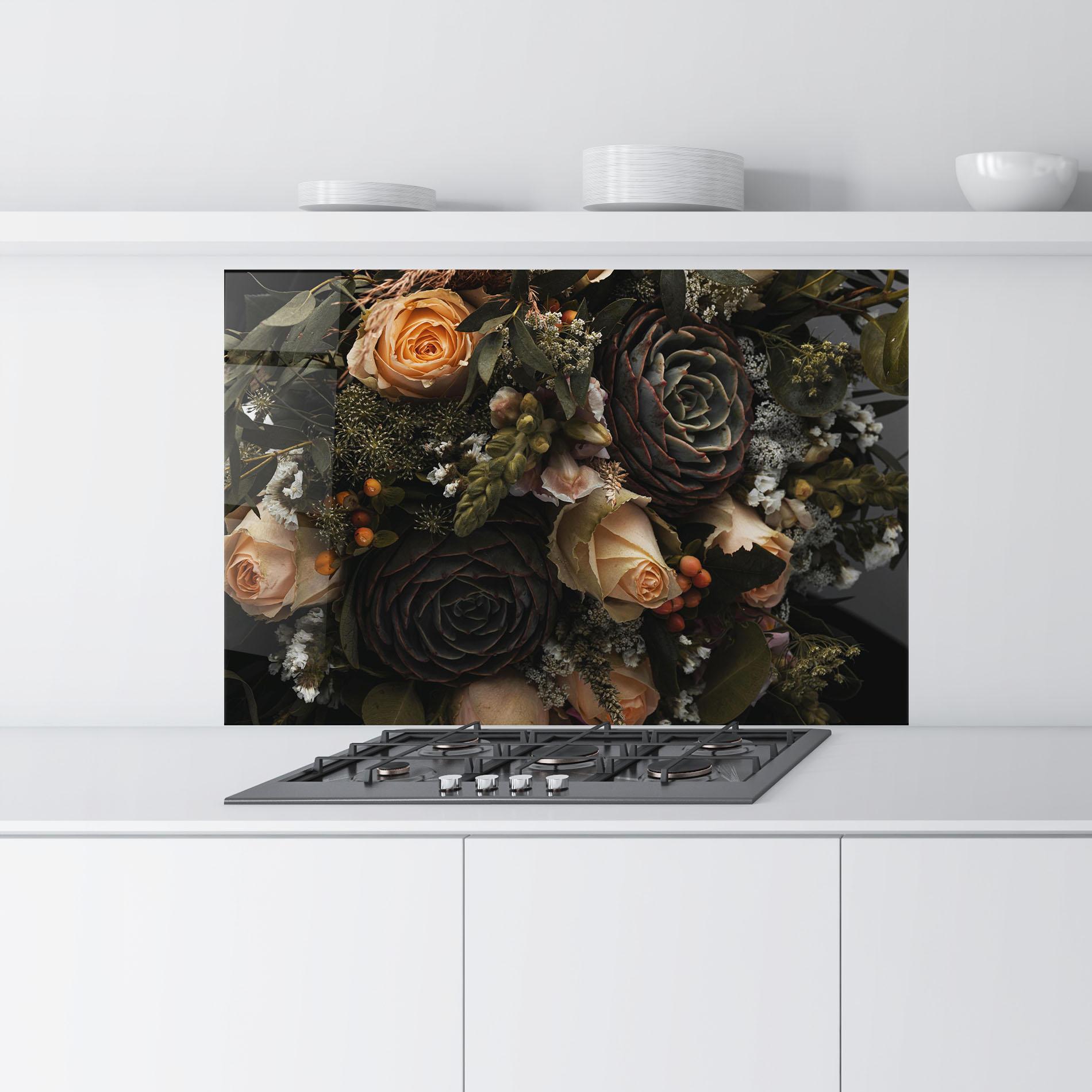 Konyhai üveg hátfal Luxurious Black Bouquet mockup 9