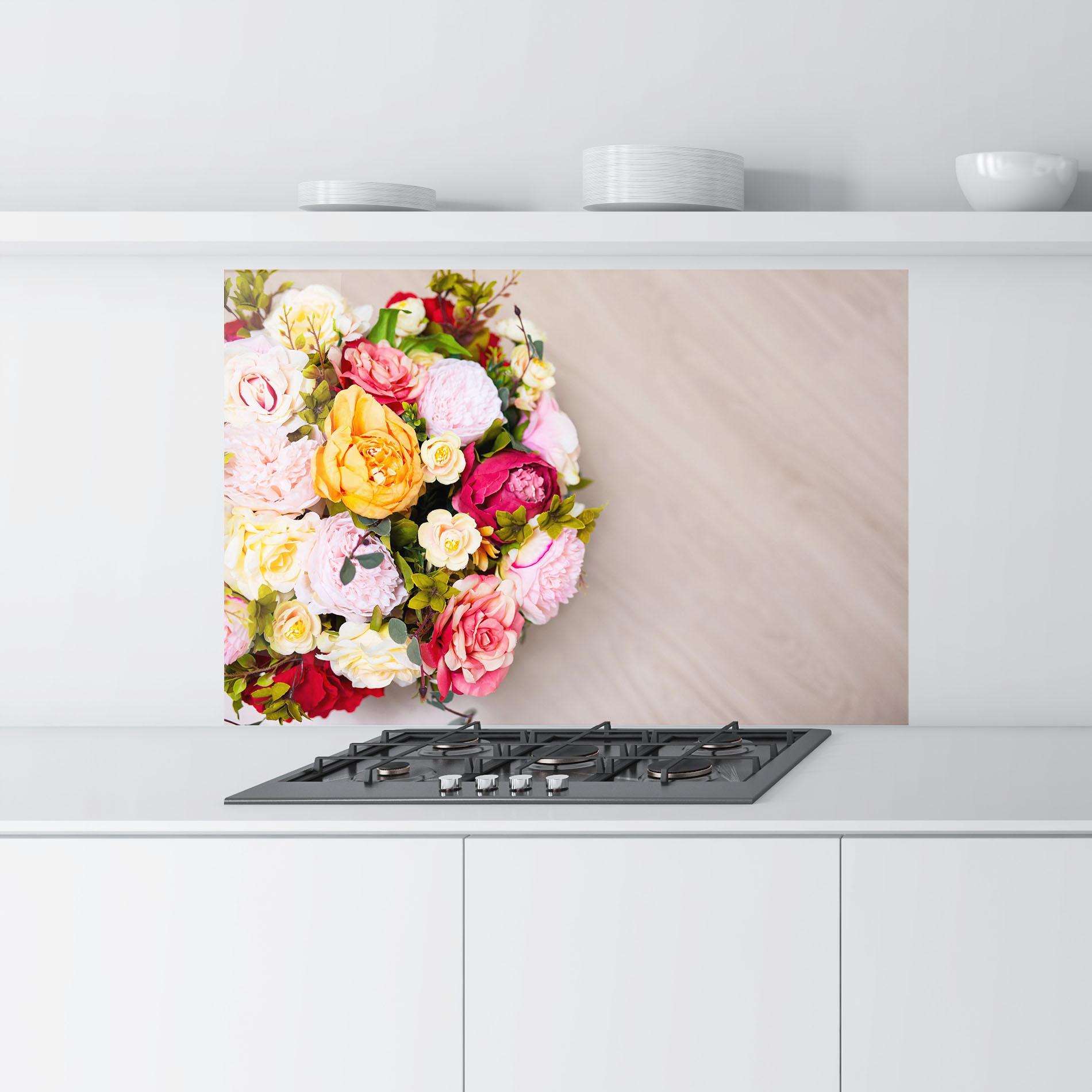 Konyhai üveg hátfal Orange Purple Bouquet mockup 9