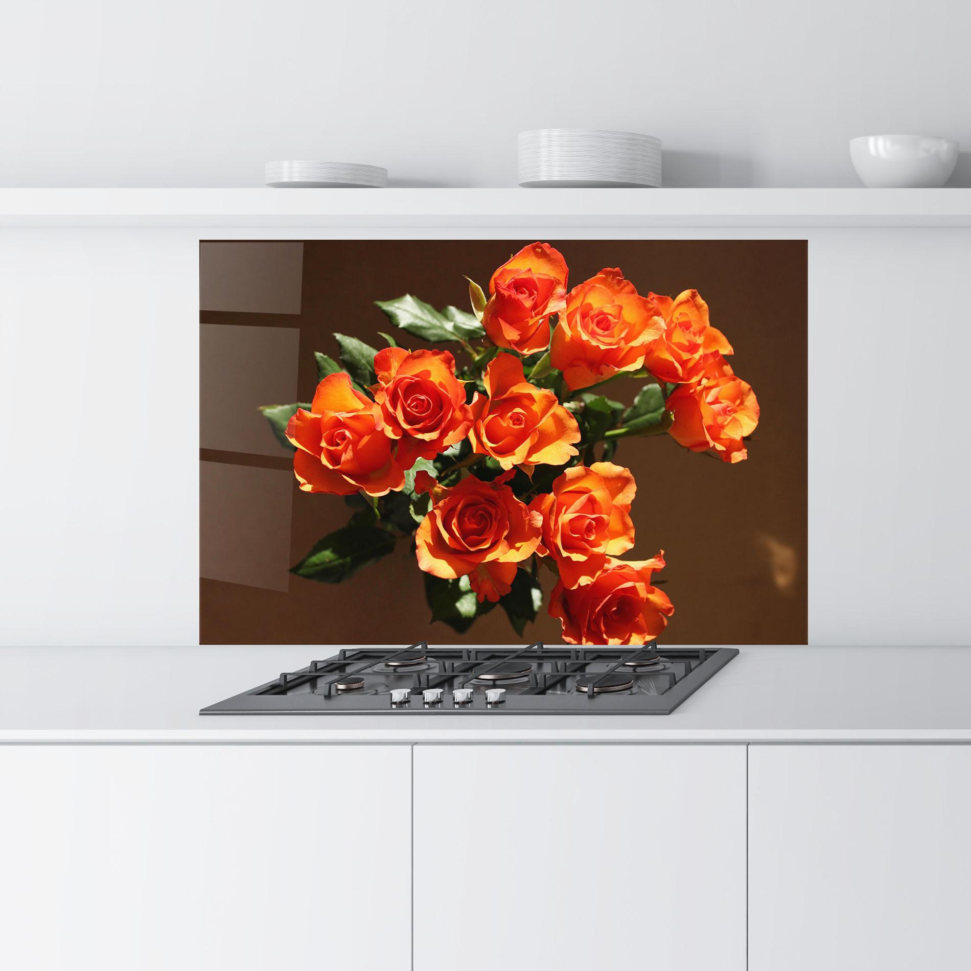 Konyhai üveg hátfal Orange Roses Bouquet mockup 9