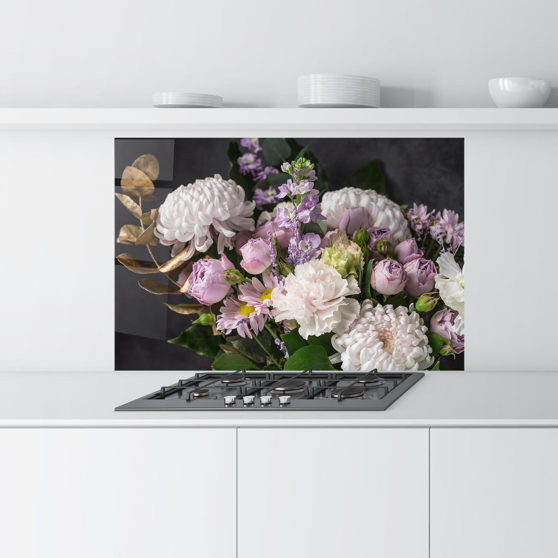 Konyhai üveg hátfal Pastel Purple Bouquet mockup 9