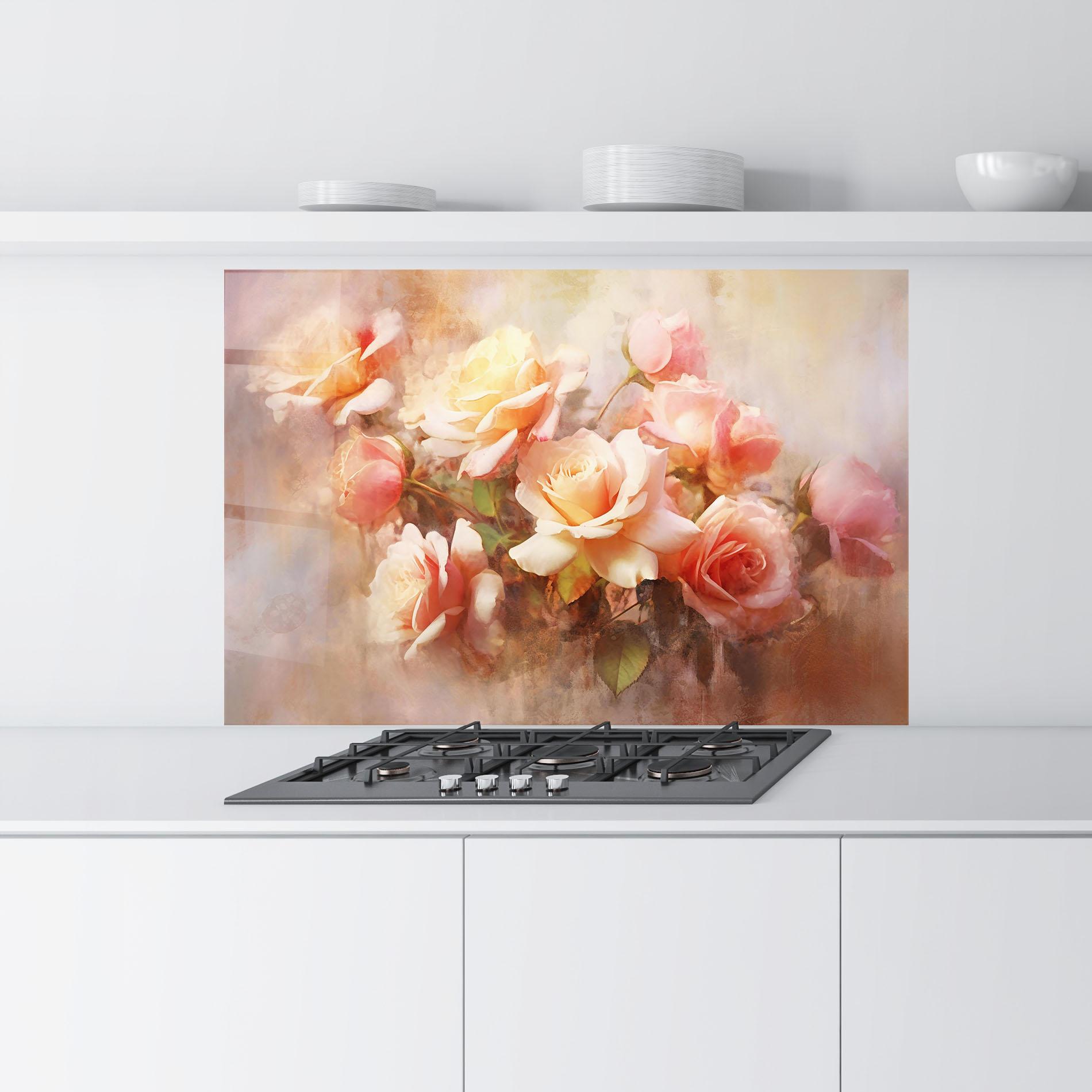 Konyhai üveg hátfal Roses Bouquet Painting mockup 9