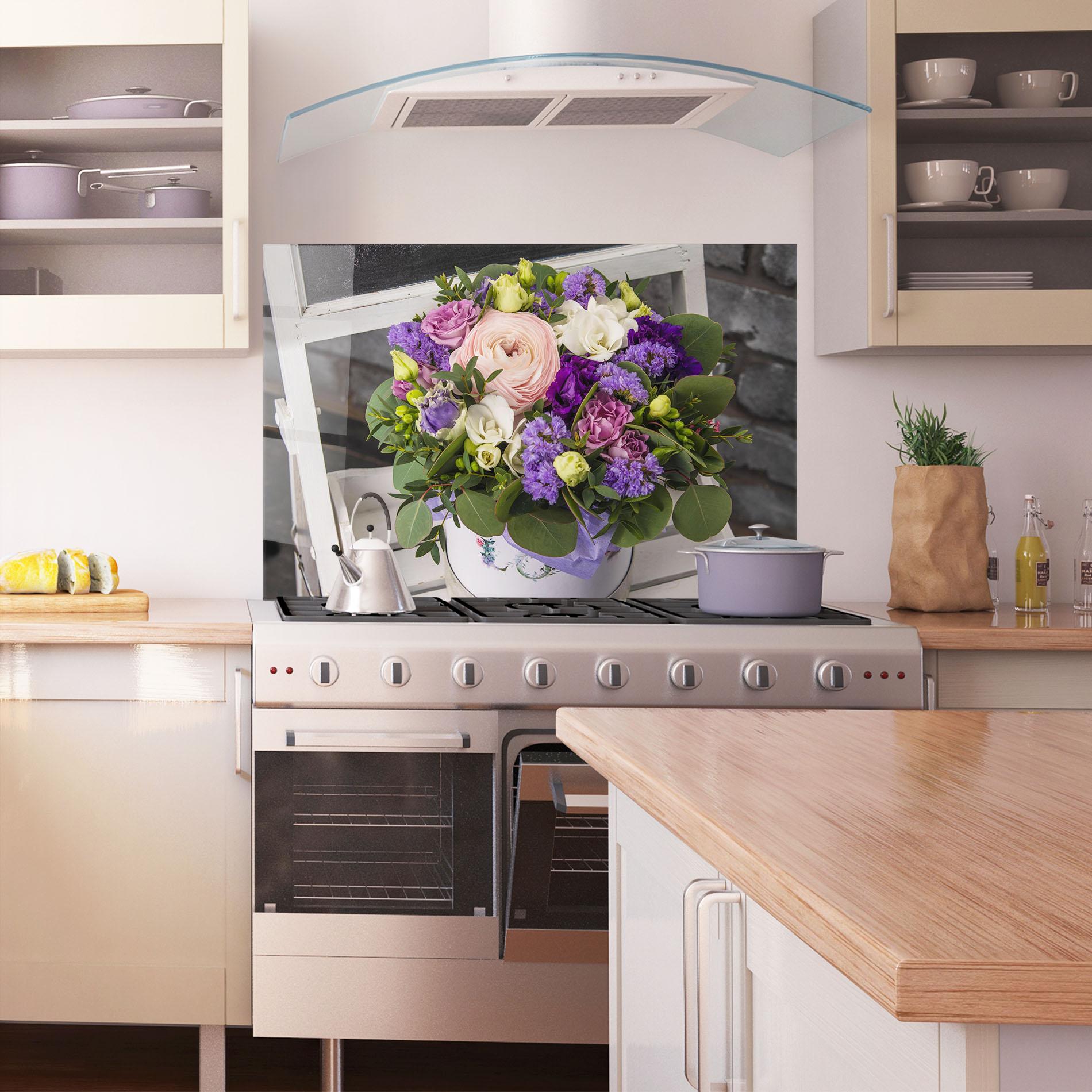 Konyhai üveg hátfal Big Pink Rose Bouquet mockup 1