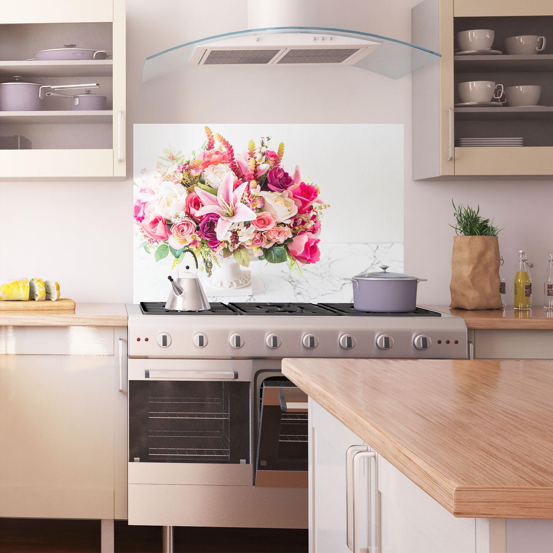 Konyhai üveg hátfal Bouquet Flowers Vase mockup 1