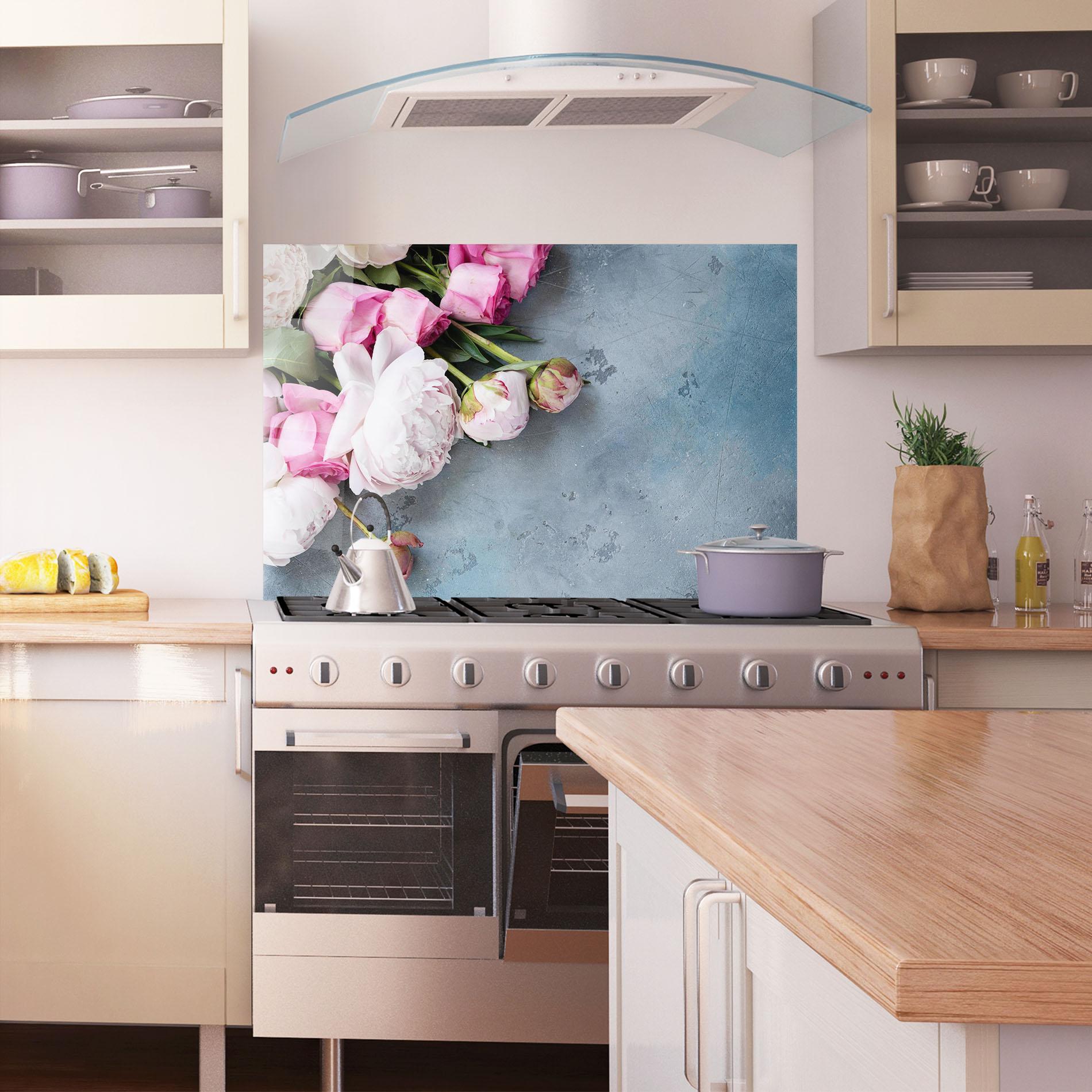 Konyhai üveg hátfal Cute Pink Peonies mockup 1