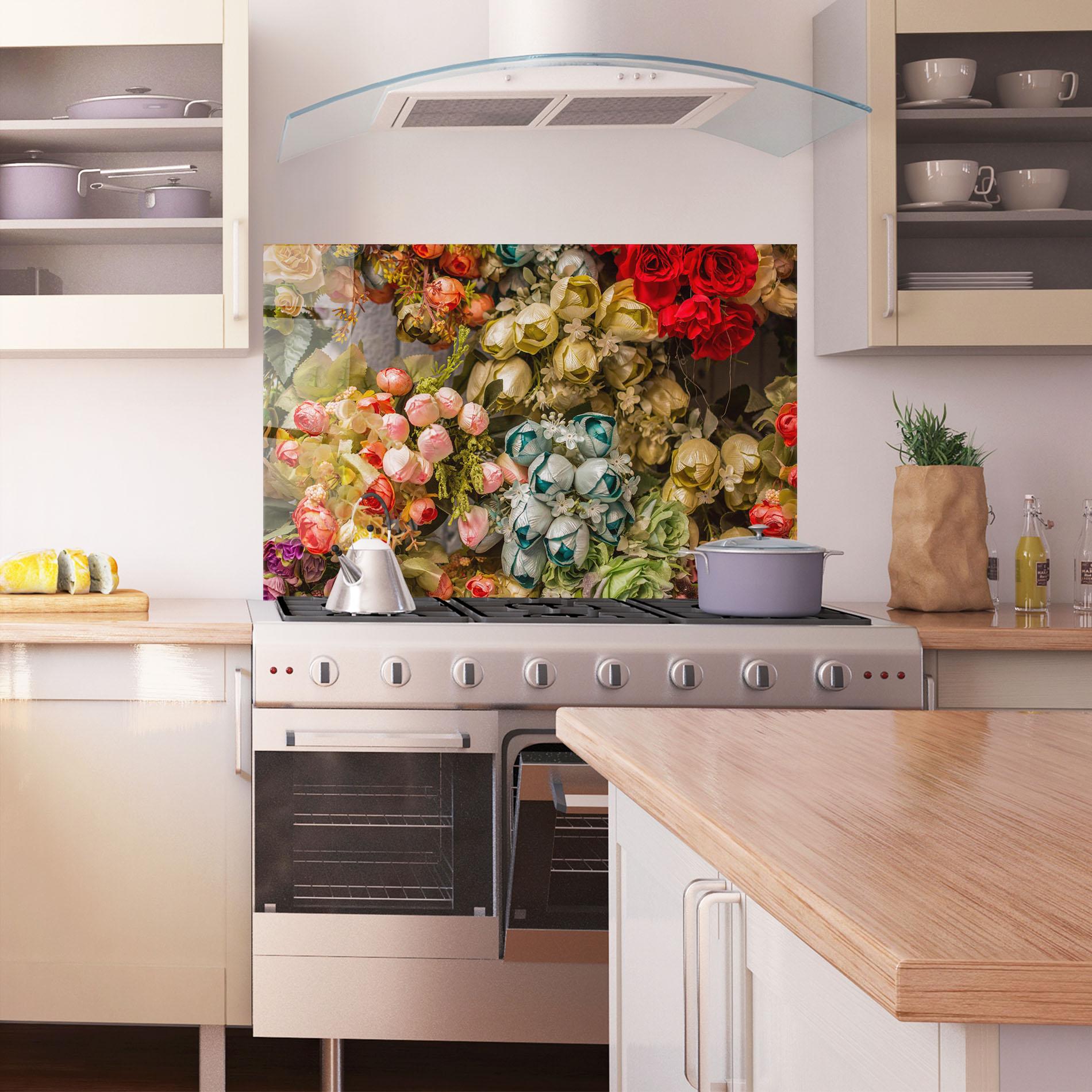 Konyhai üveg hátfal Fake Flowers Wall mockup 1