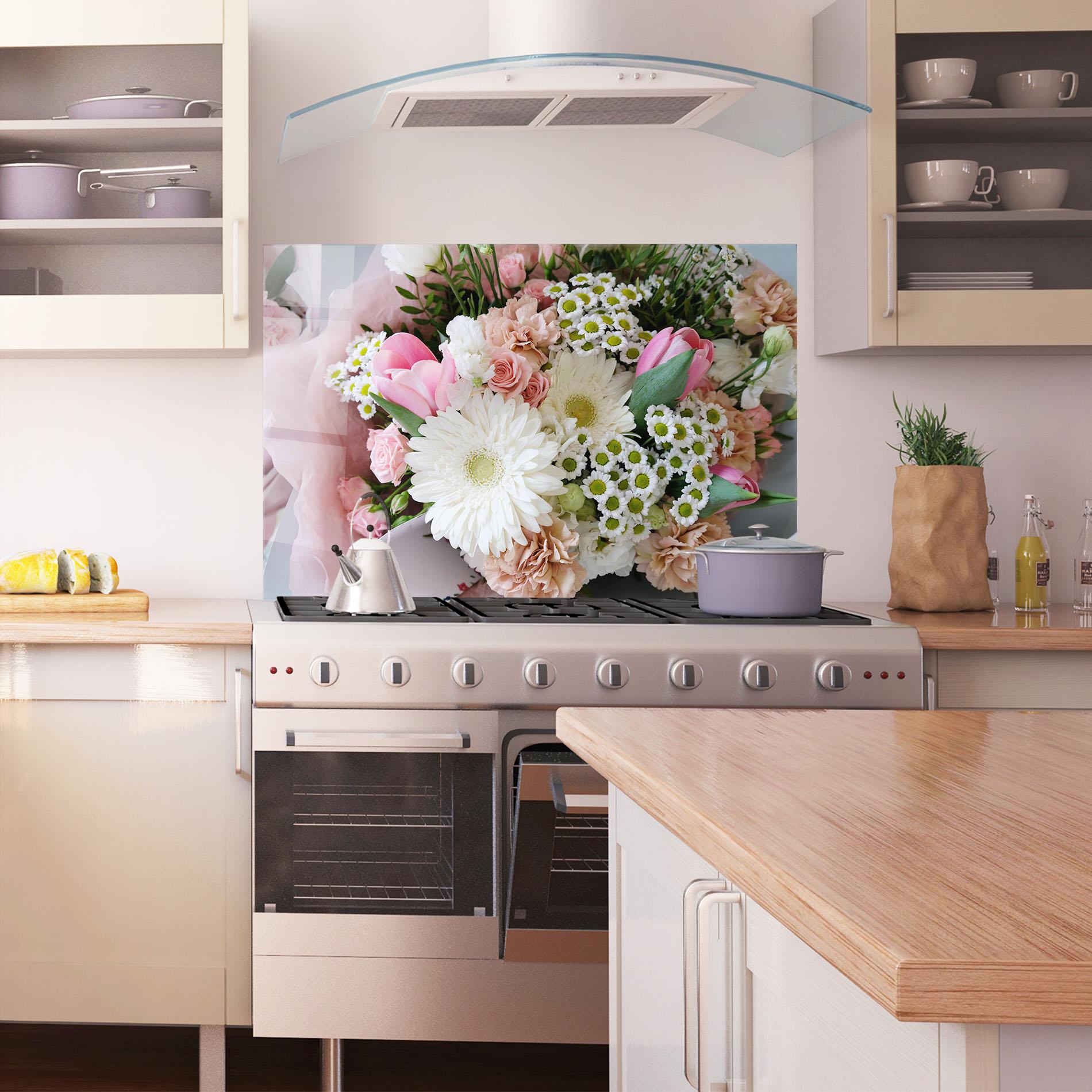 Konyhai üveg hátfal Flower Mix Bouquet mockup 1