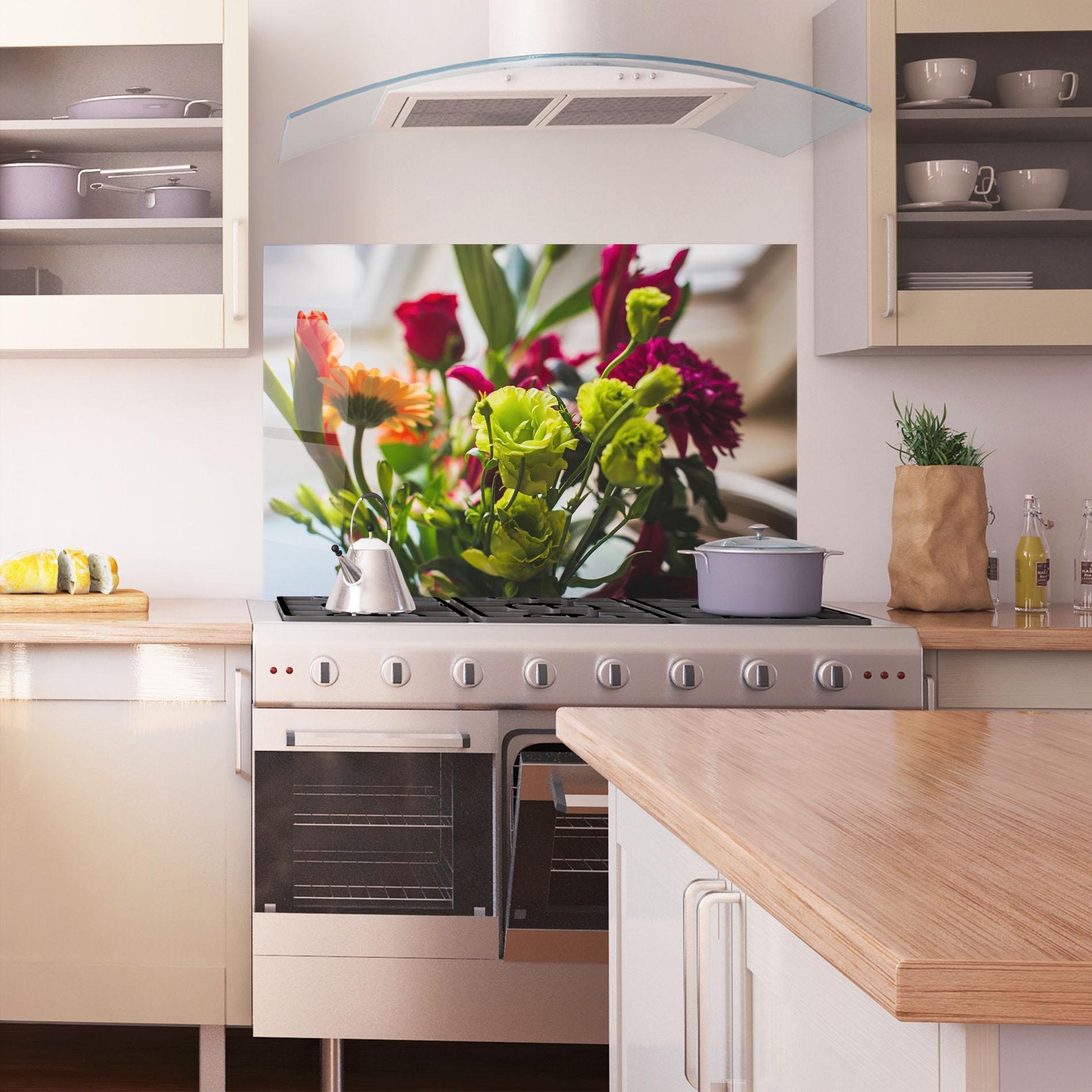 Konyhai üveg hátfal Green Flowers Bouquet mockup 1