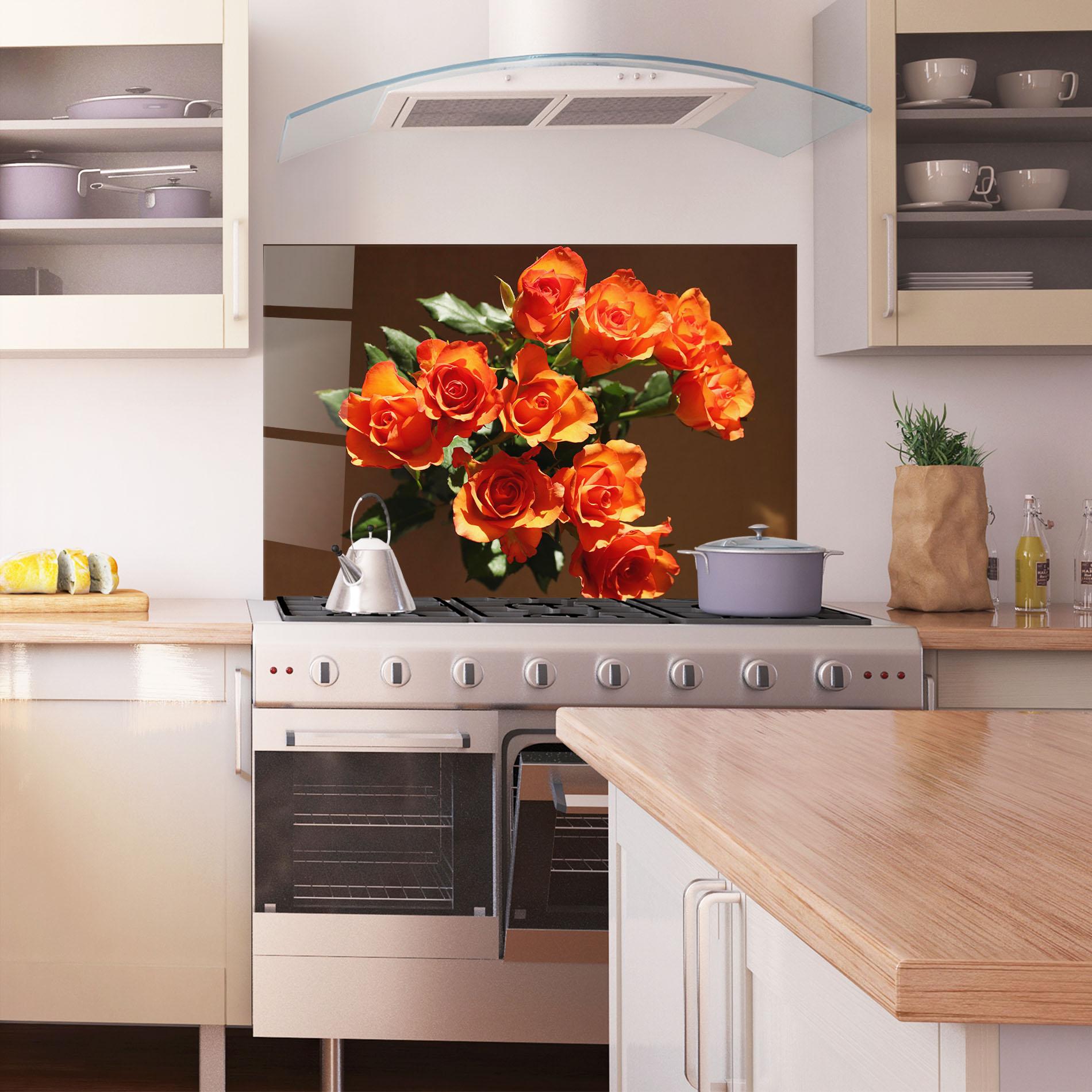 Konyhai üveg hátfal Orange Roses Bouquet mockup 1